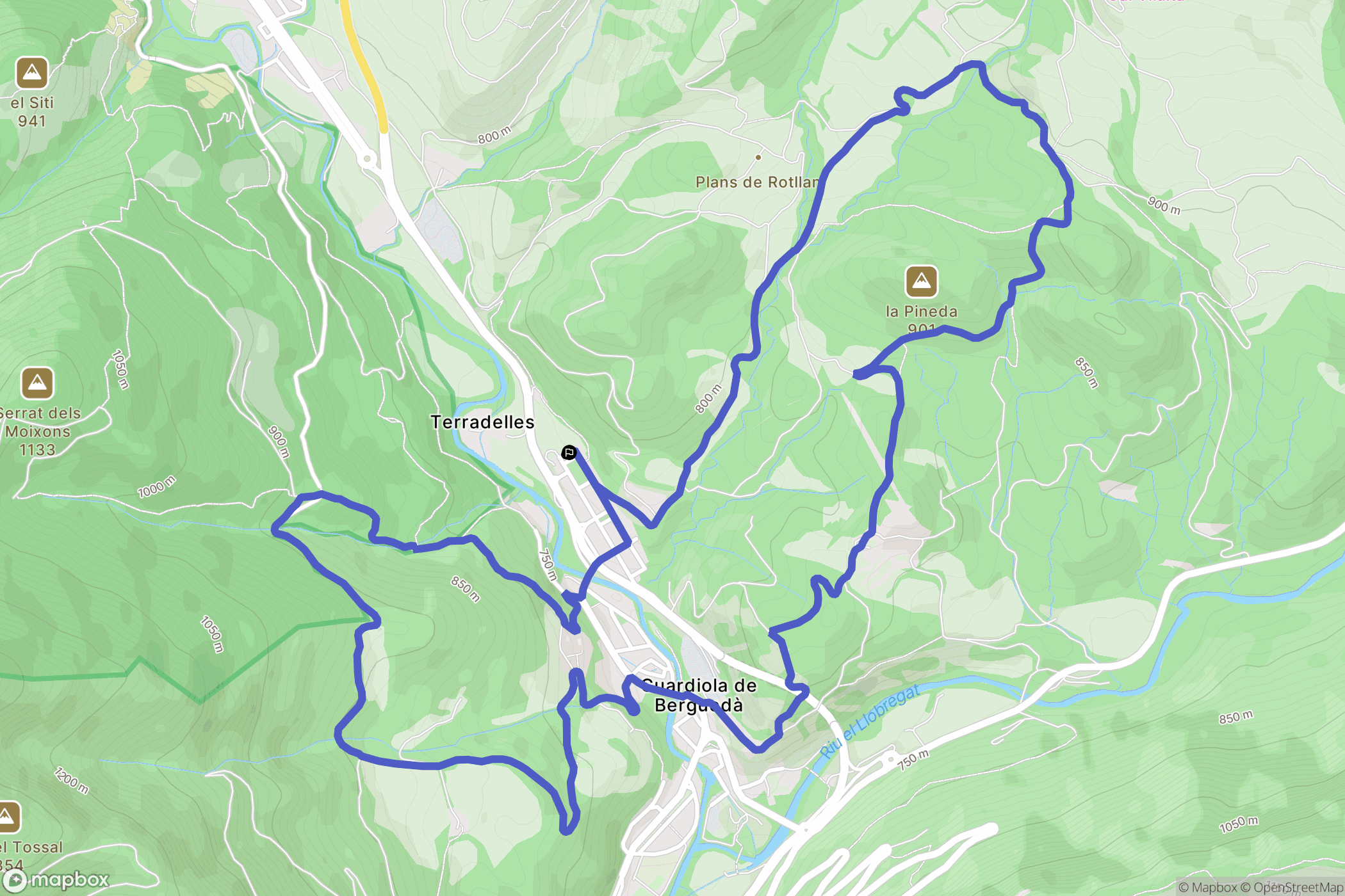 Terradelles : carte du parcours de randonnée - Spain