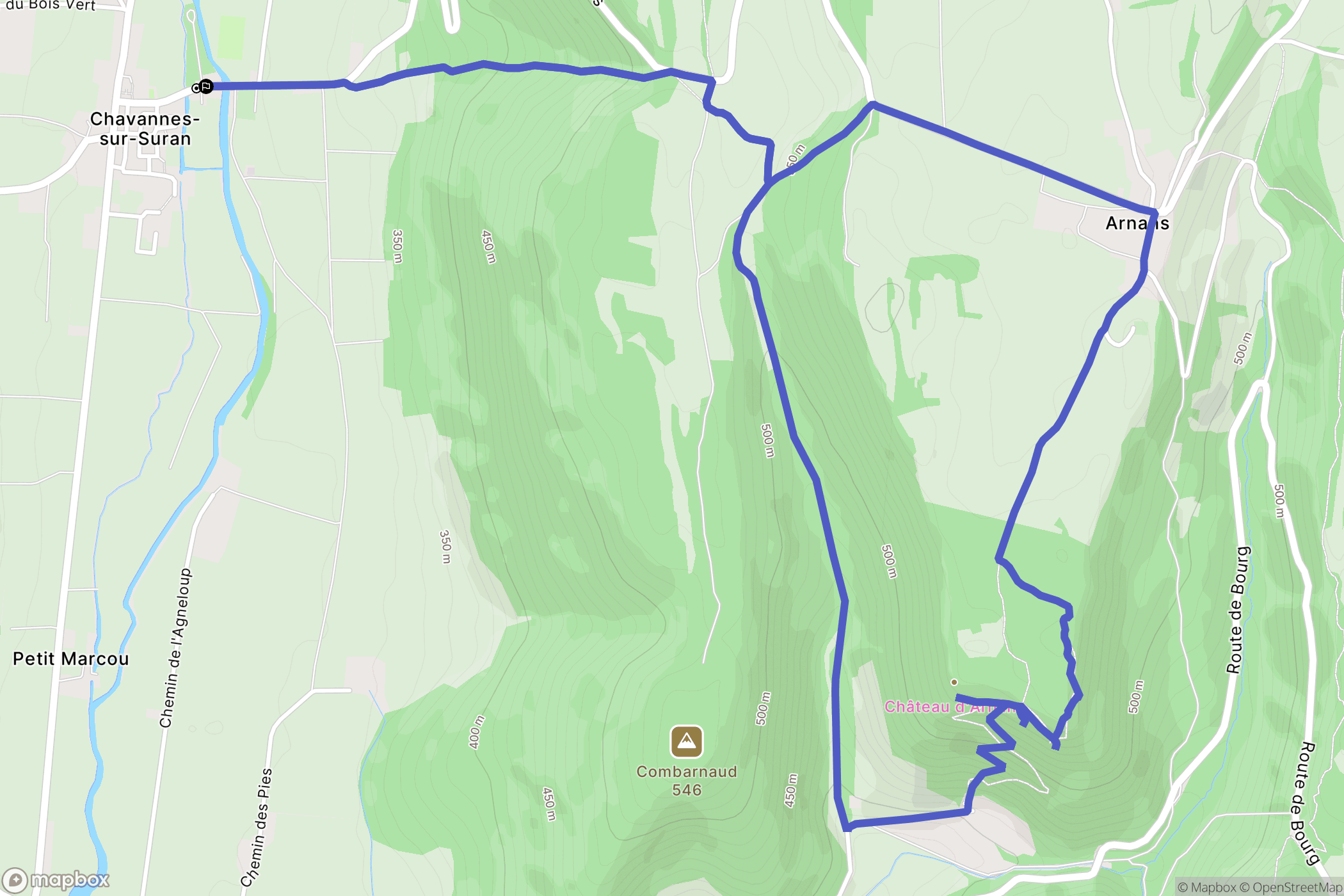 Nivigne et Suran : carte du parcours de randonnée - France