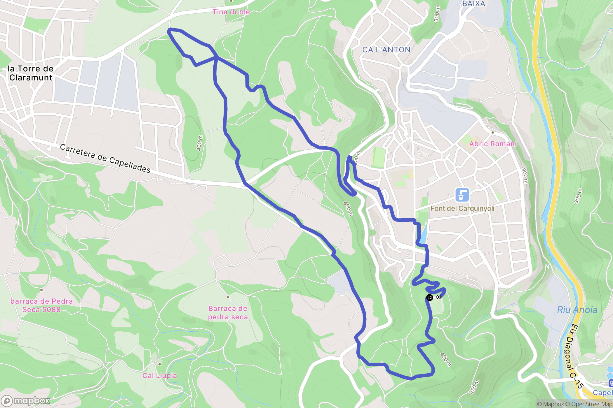 Capellades : carte du parcours de randonnée - Spain