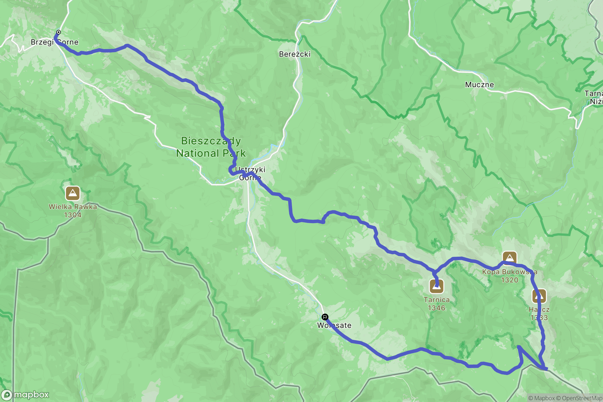 Brzegi Górne: mapa trasy - Poland