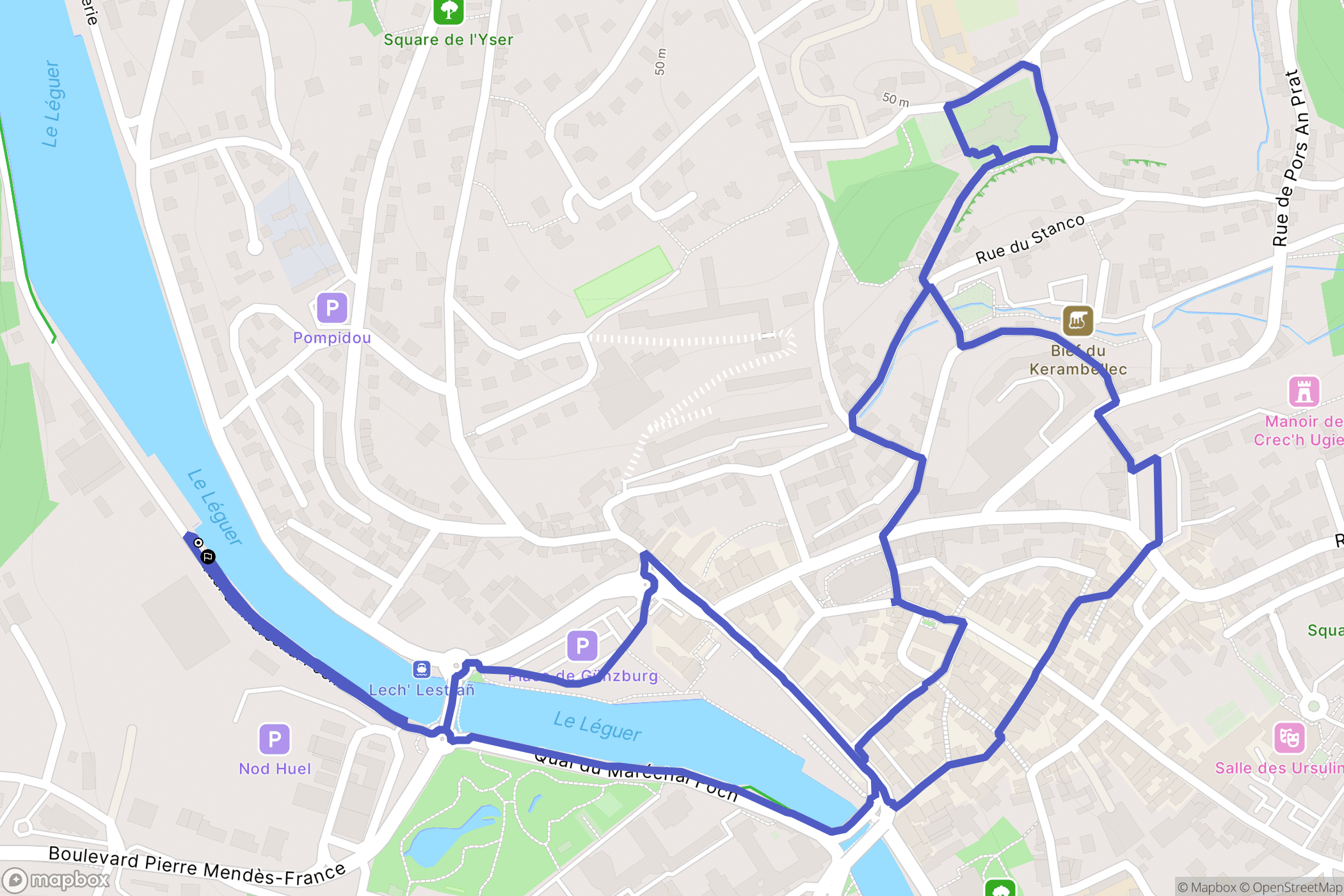 Lannion : carte du parcours de randonnée - France