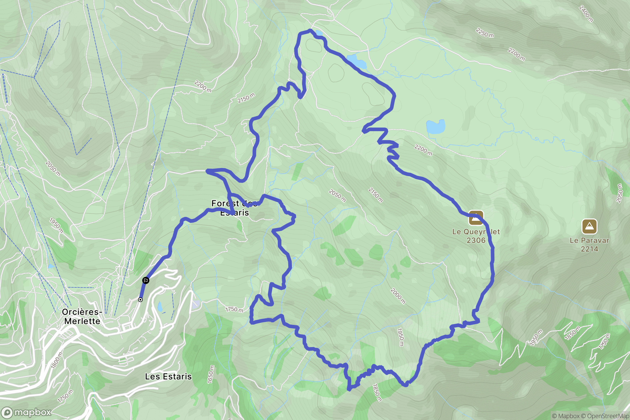 Orcières : carte du parcours de randonnée - France