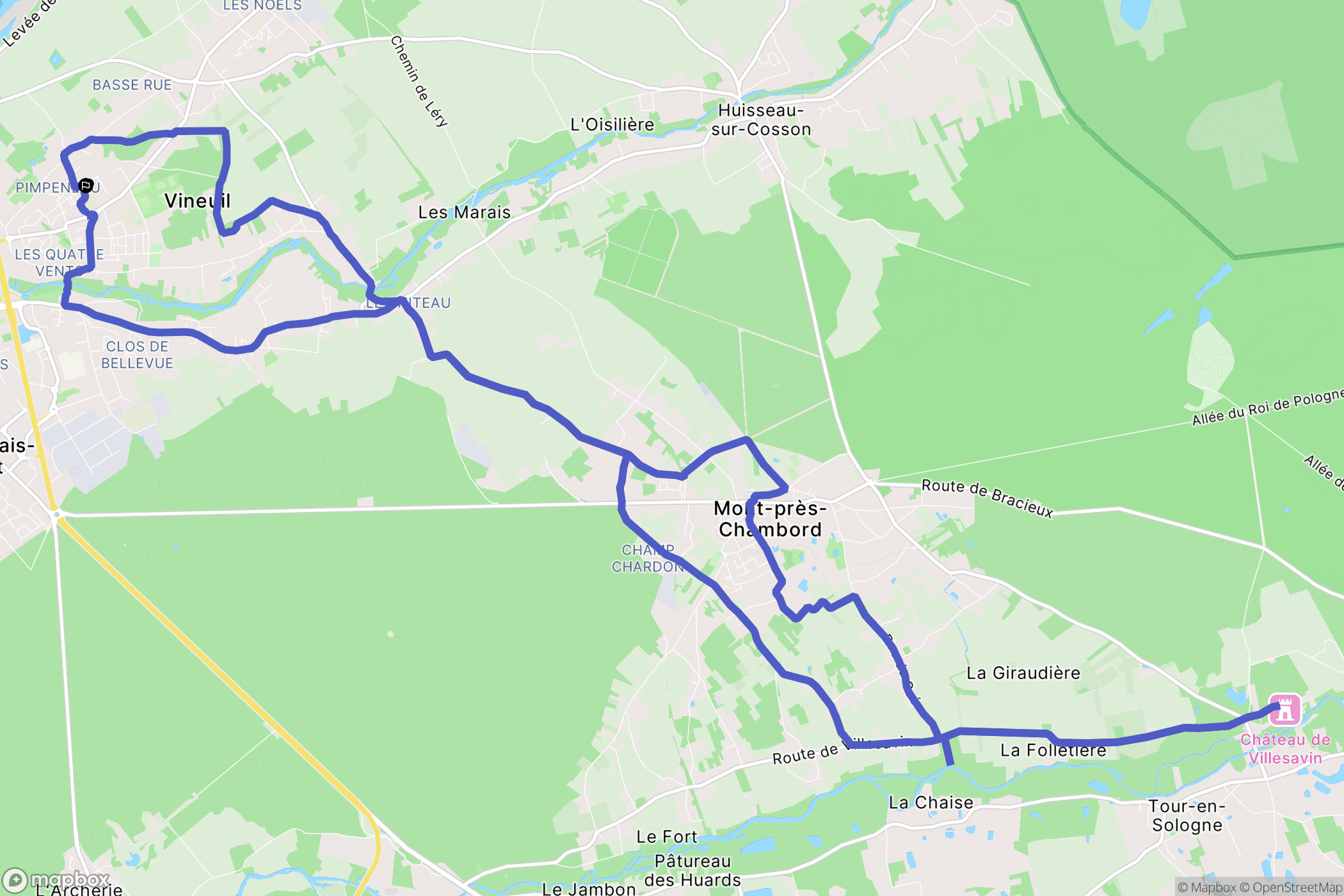 Vineuil : carte du parcours de randonnée - France