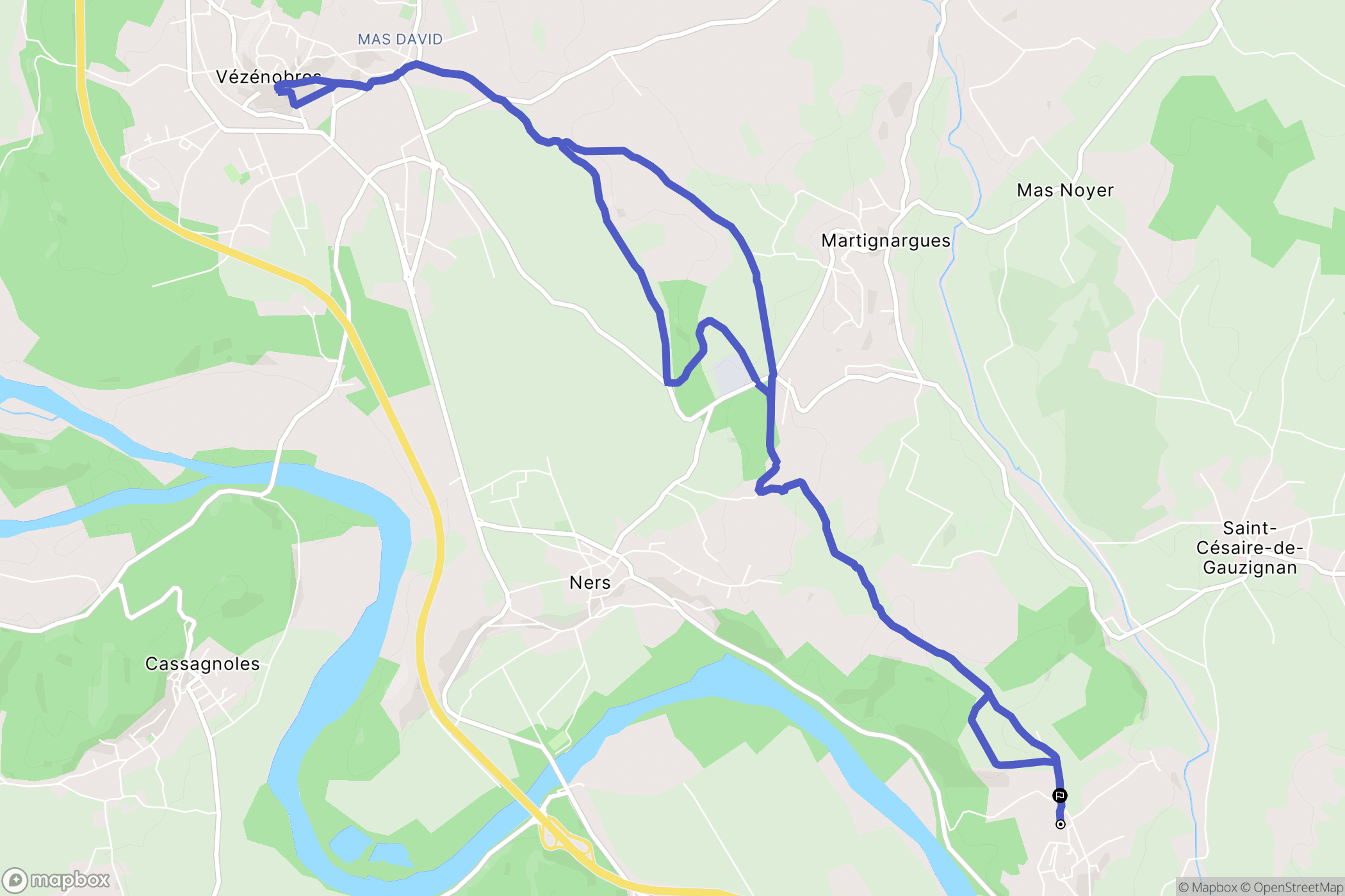 Cruviers-Lascours : carte du parcours de randonnée - France