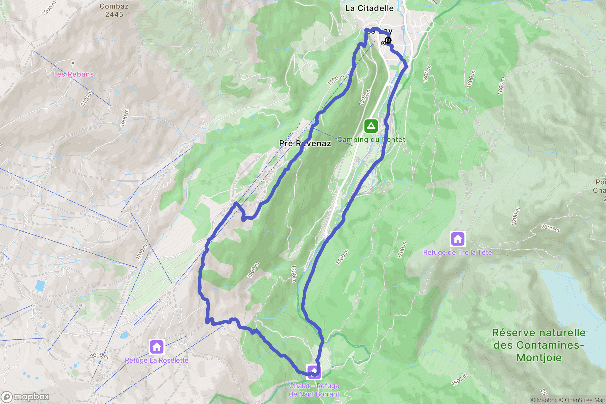 Les Contamines-Montjoie : carte du parcours de randonnée - France