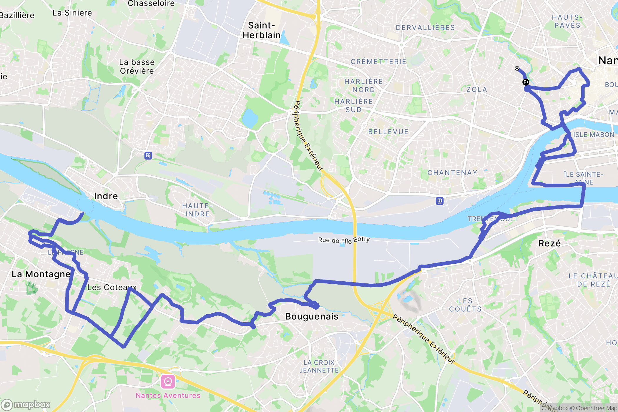 Nantes : carte du parcours de randonnée - France