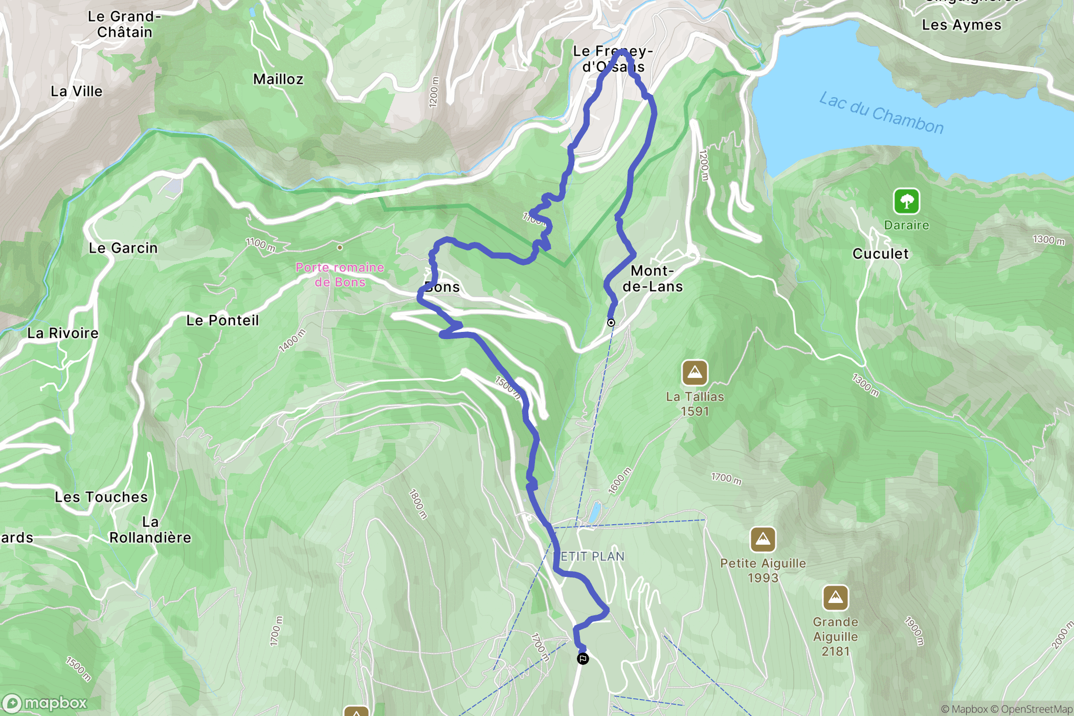 Les Deux Alpes : carte du parcours de randonnée - France