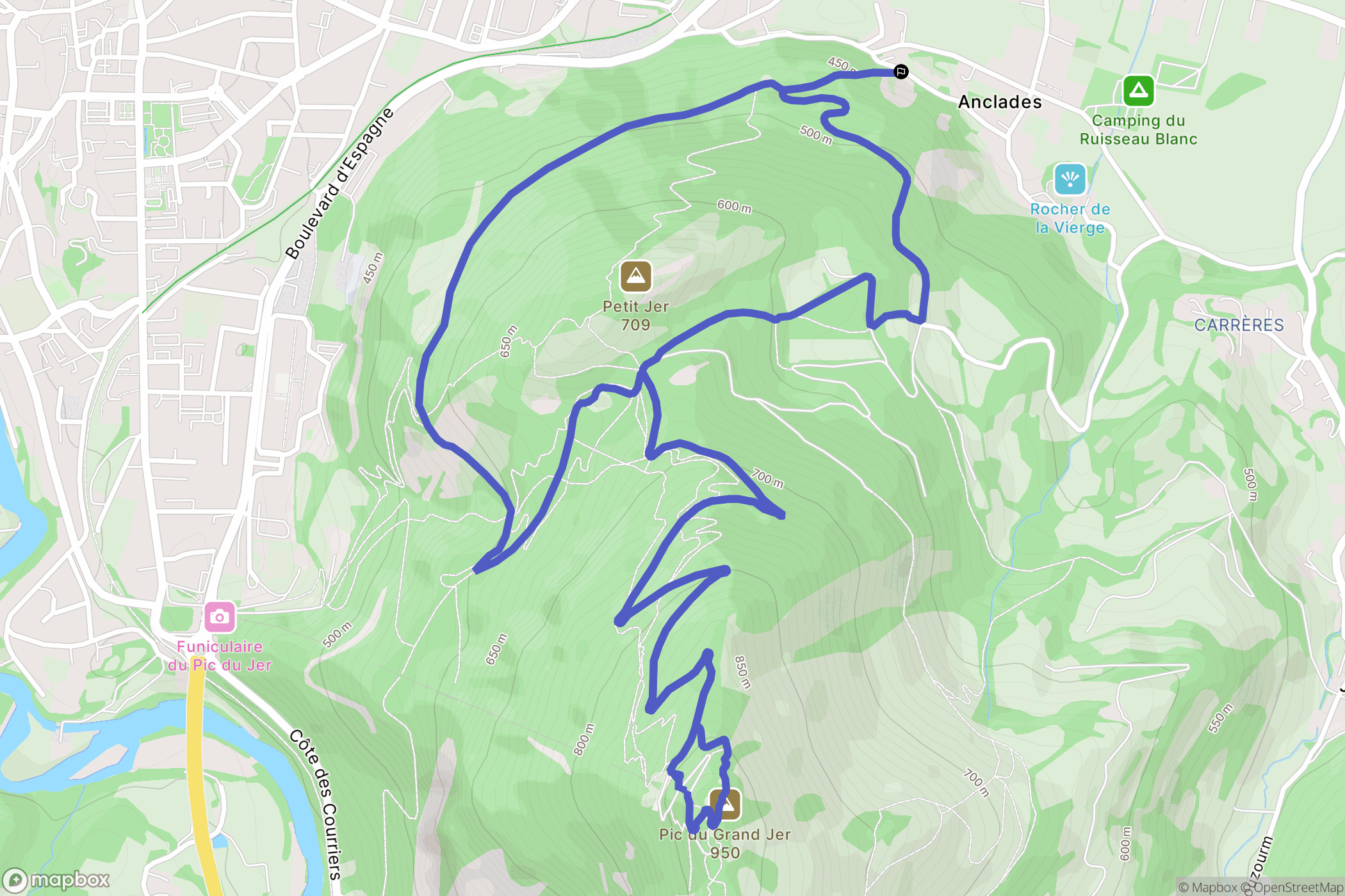 Lourdes : carte du parcours de randonnée - France