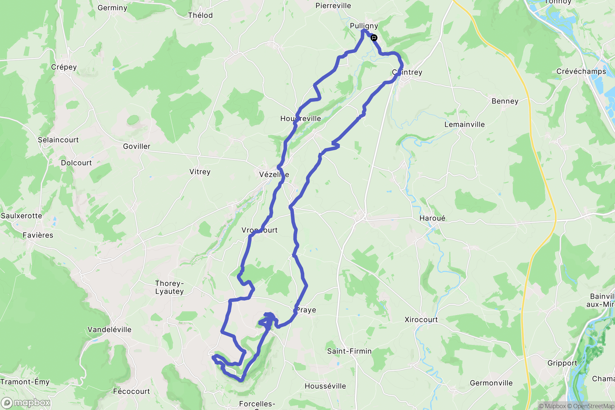 Pulligny : carte du parcours de randonnée - France
