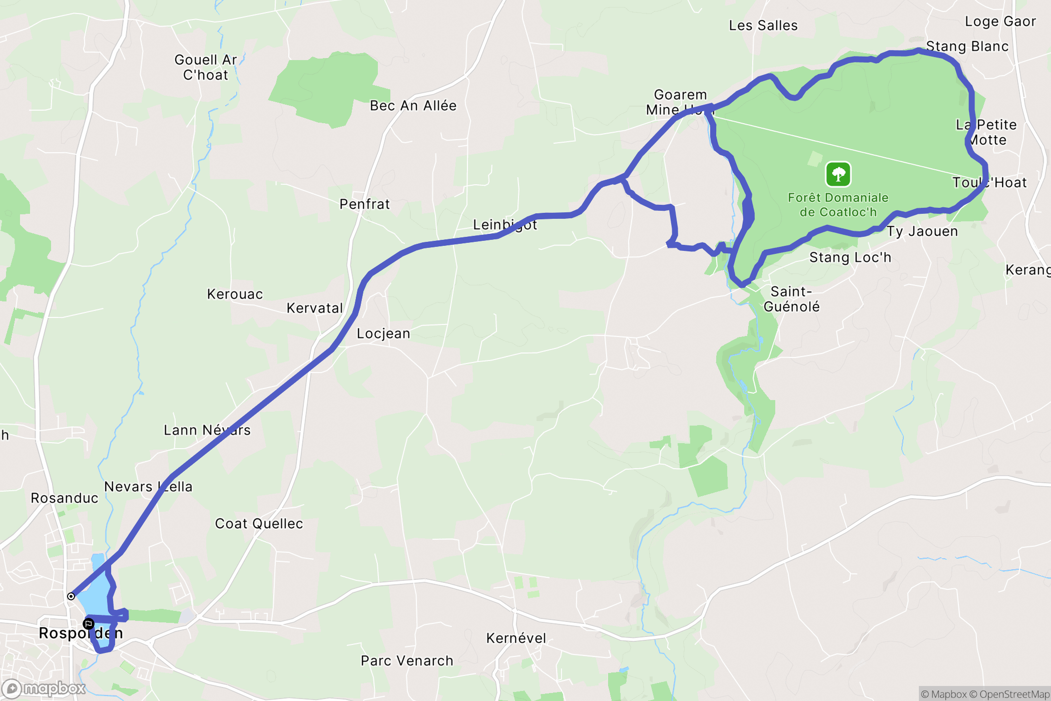 Rosporden : carte du parcours de randonnée - France