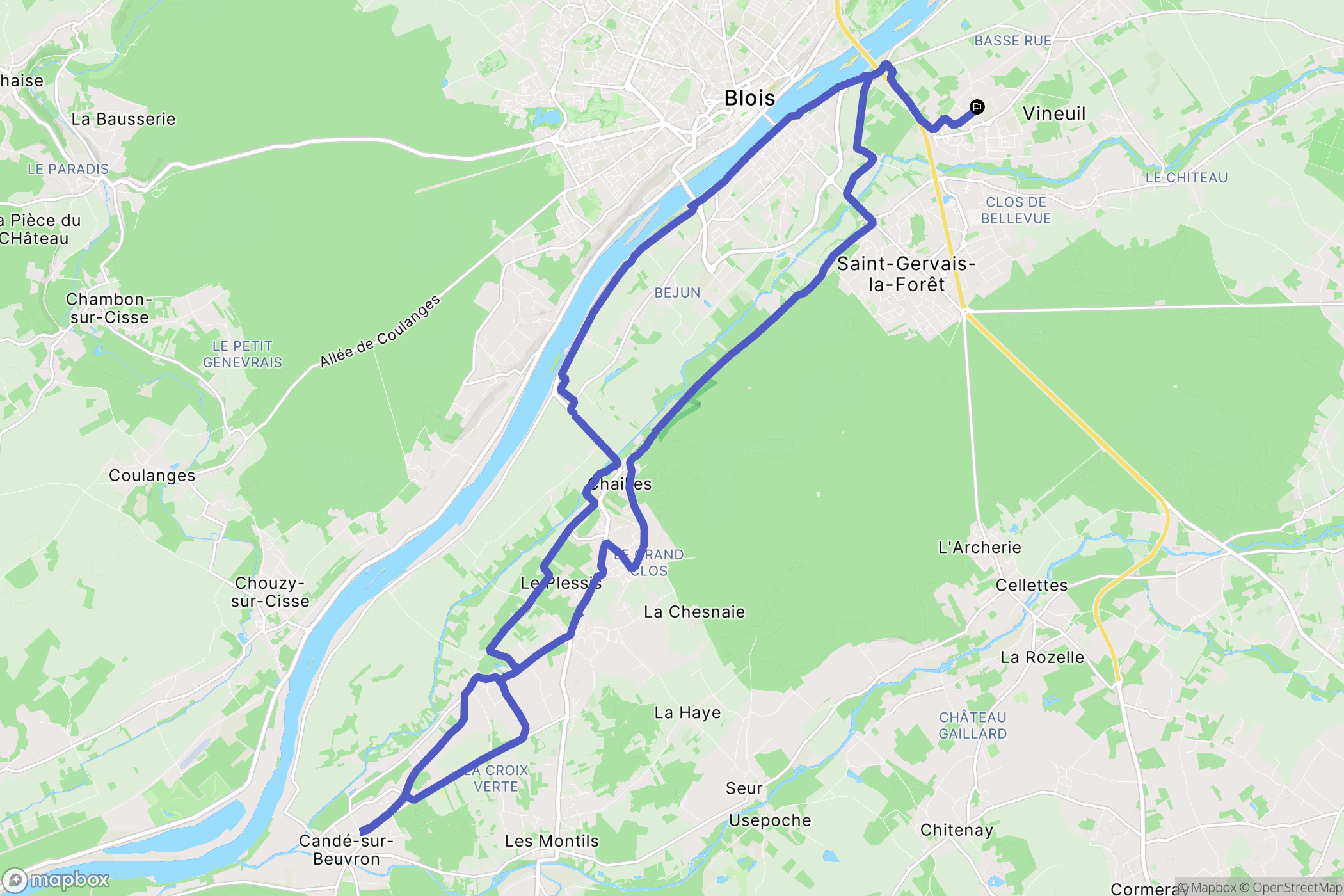 Vineuil : carte du parcours de randonnée - France
