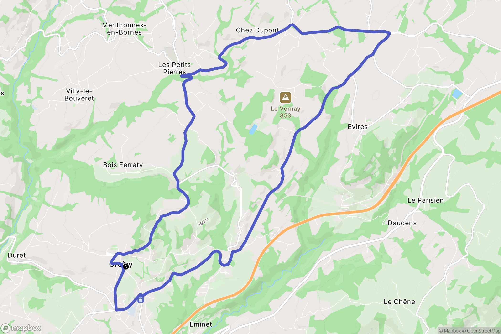 Groisy : carte du parcours de randonnée - France