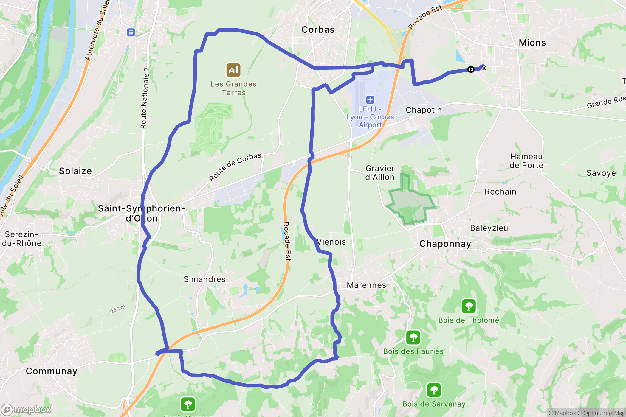 Mions : carte du parcours de randonnée - France