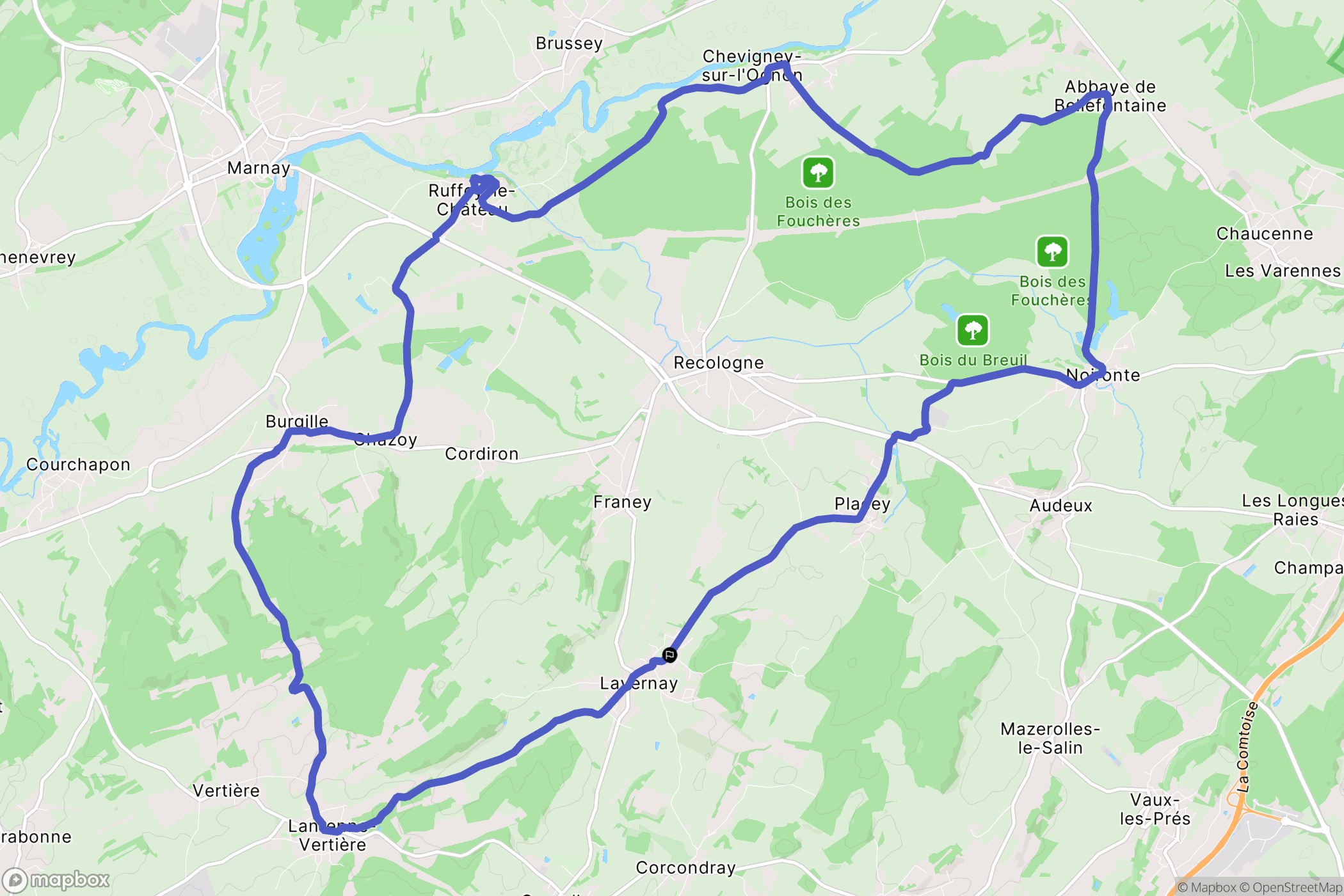 Lavernay : carte du parcours de randonnée - France