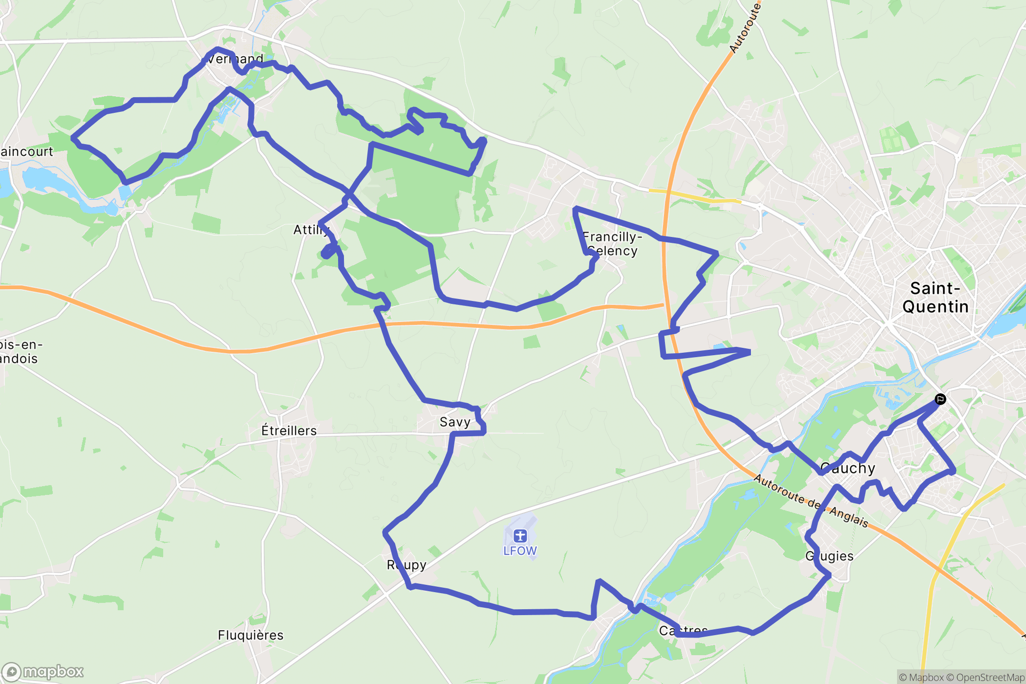 Gauchy : carte du parcours de randonnée - France