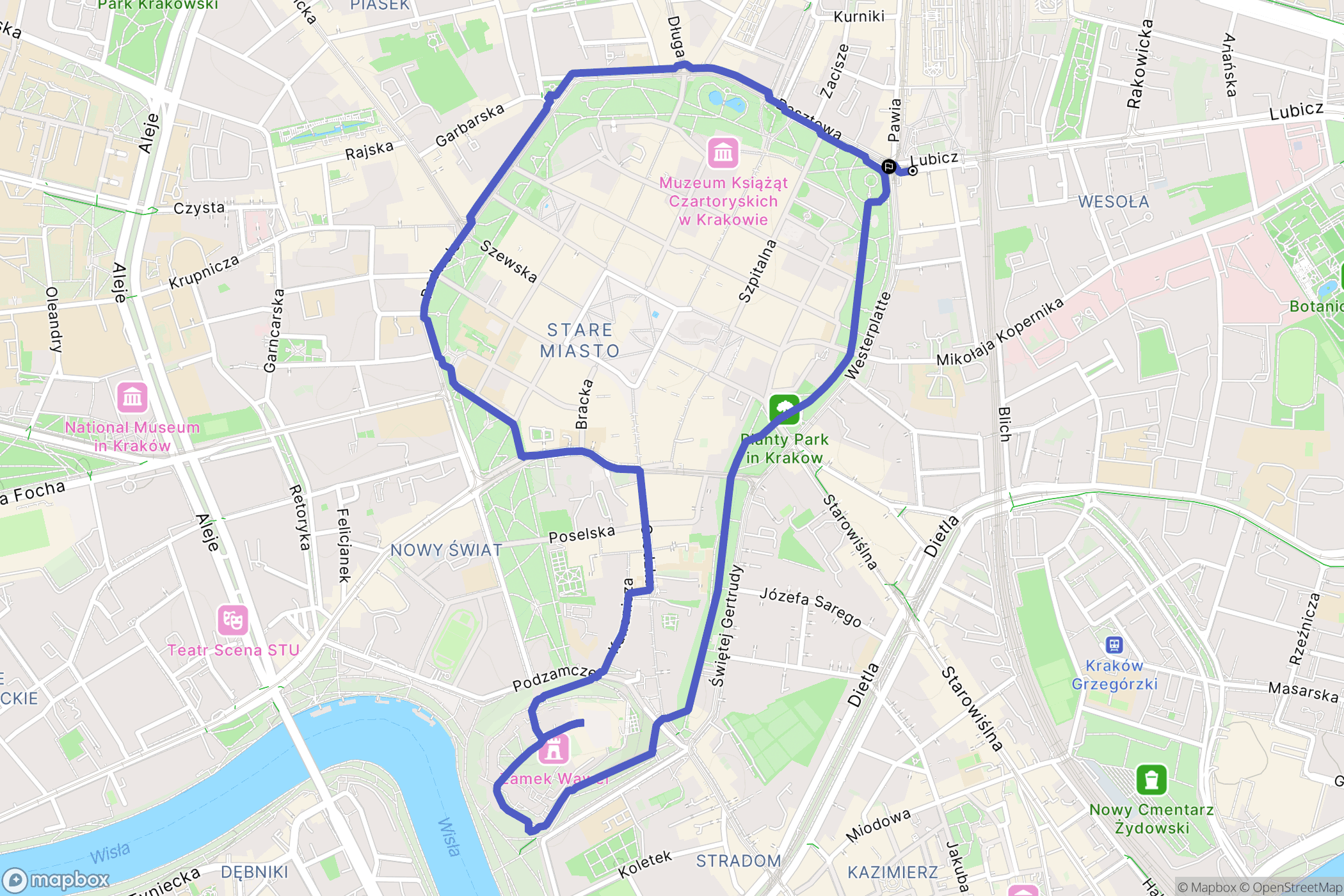 Kraków: mapa trasy - Poland