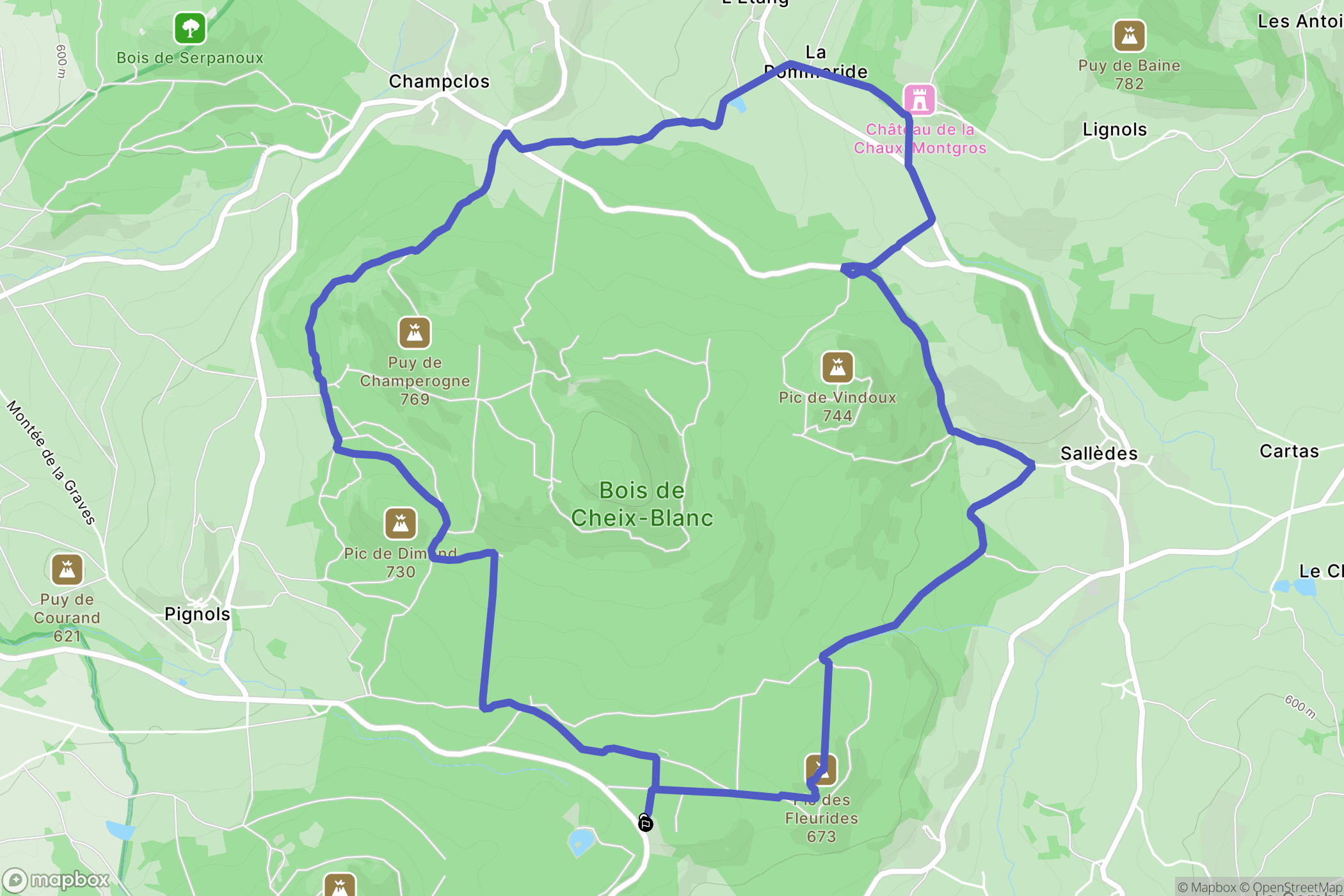 Sallèdes : carte du parcours de randonnée - France