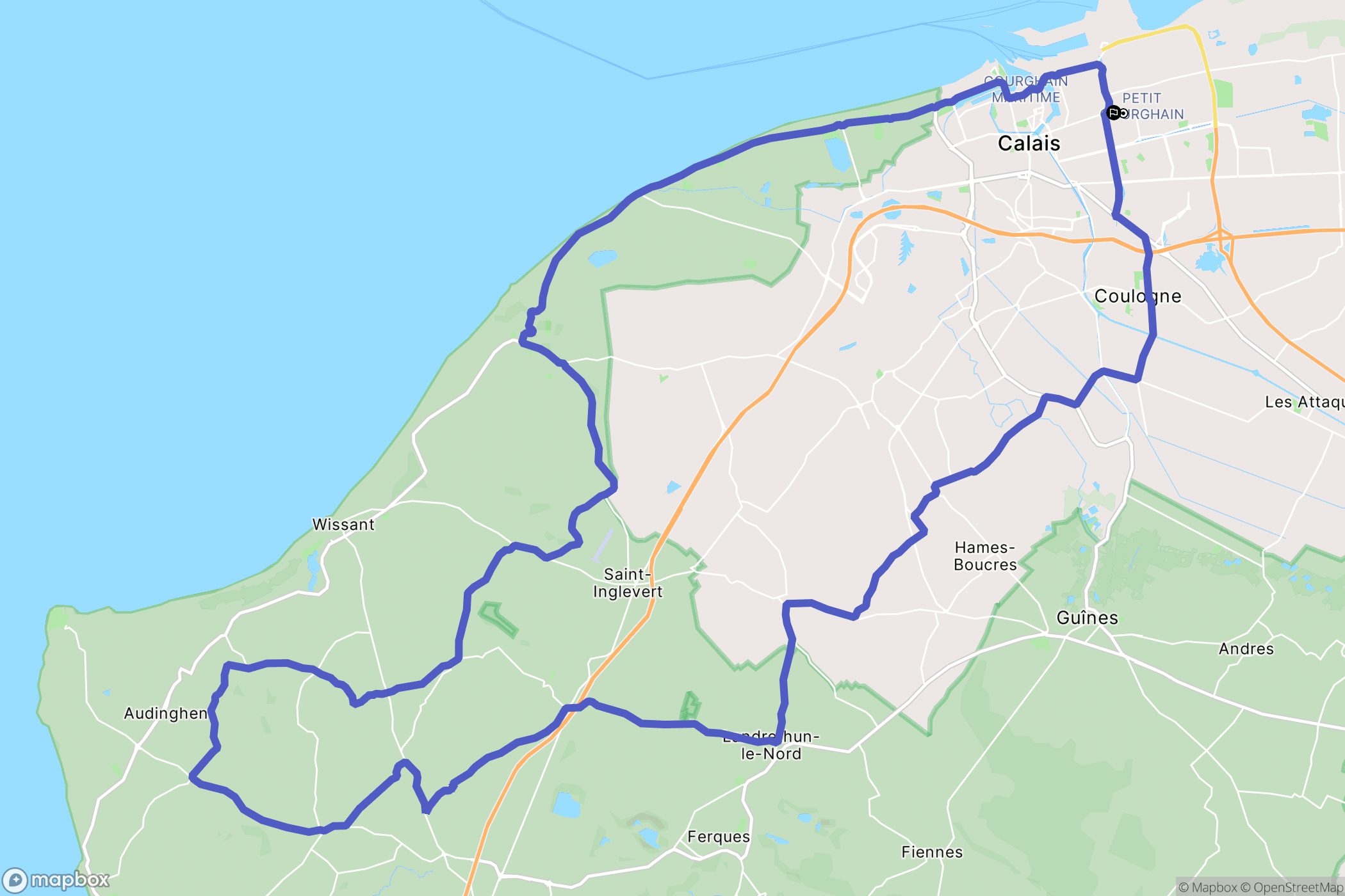 Calais : carte du parcours de randonnée - France