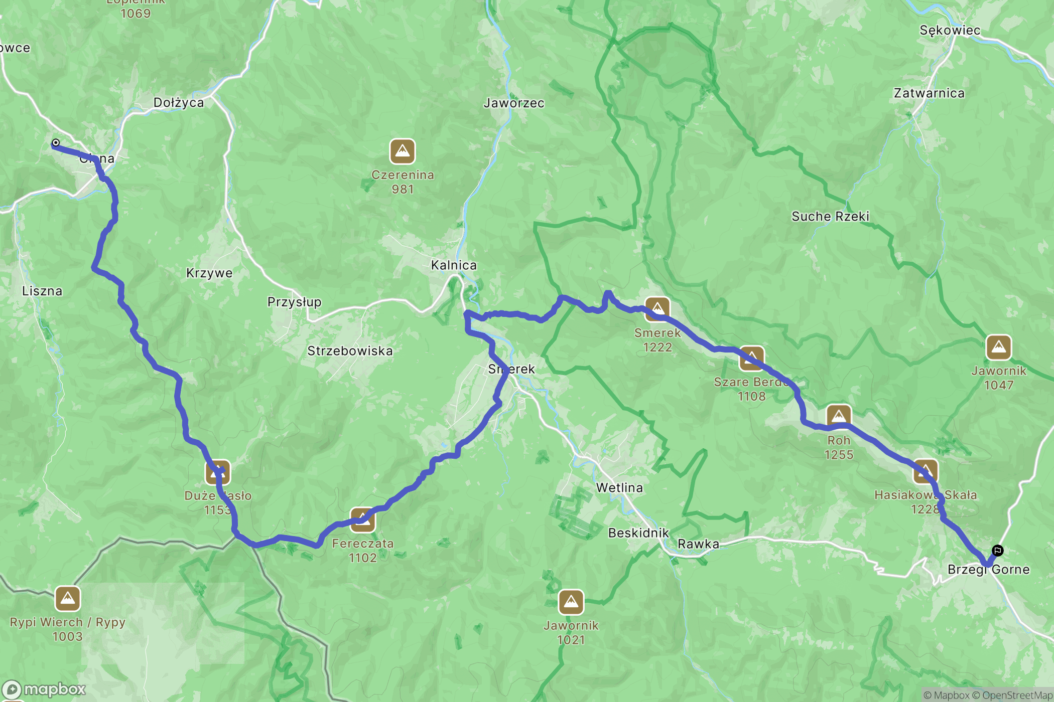 Cisna: mapa trasy - Poland
