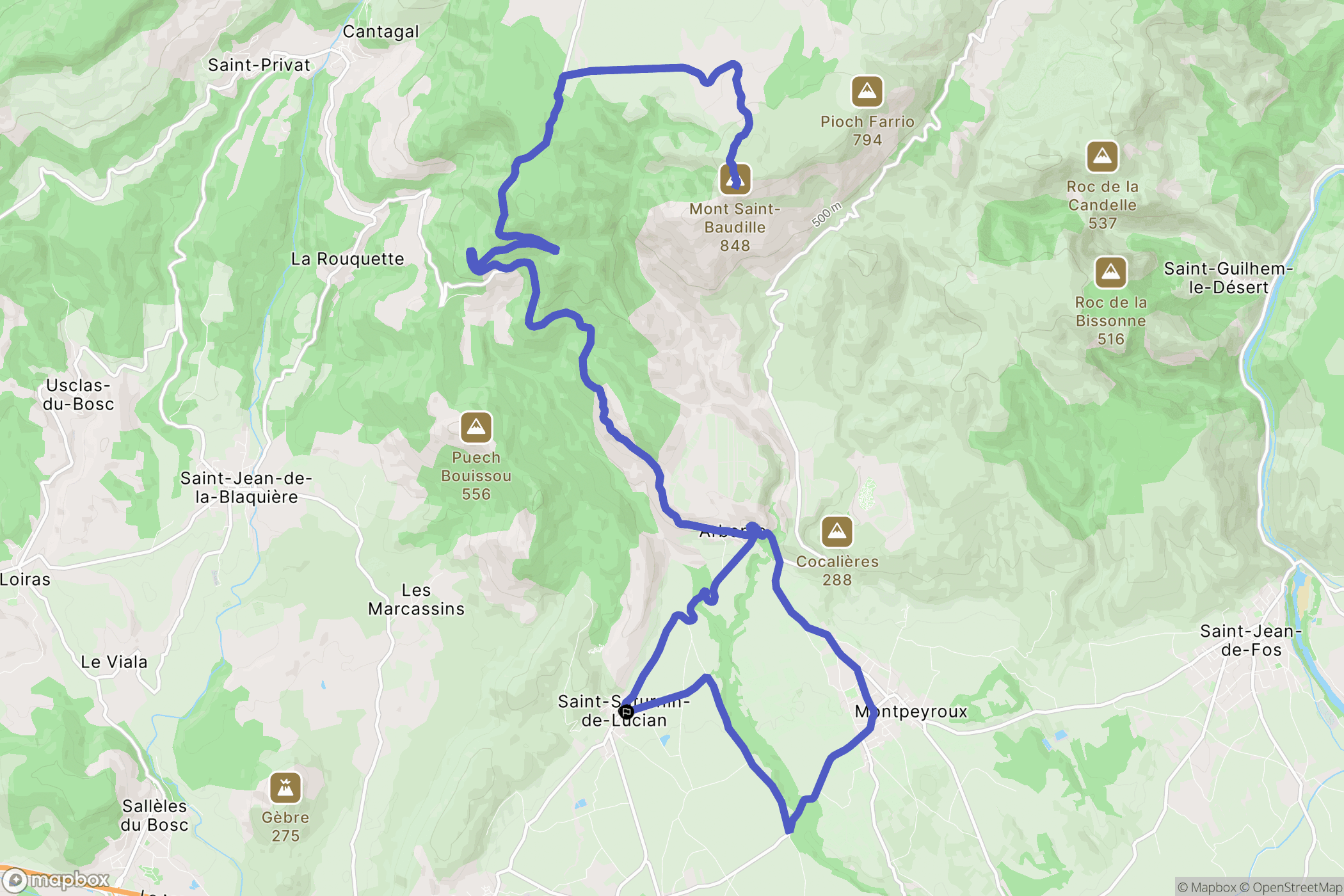 Saint-Saturnin-de-Lucian : carte du parcours de randonnée - France