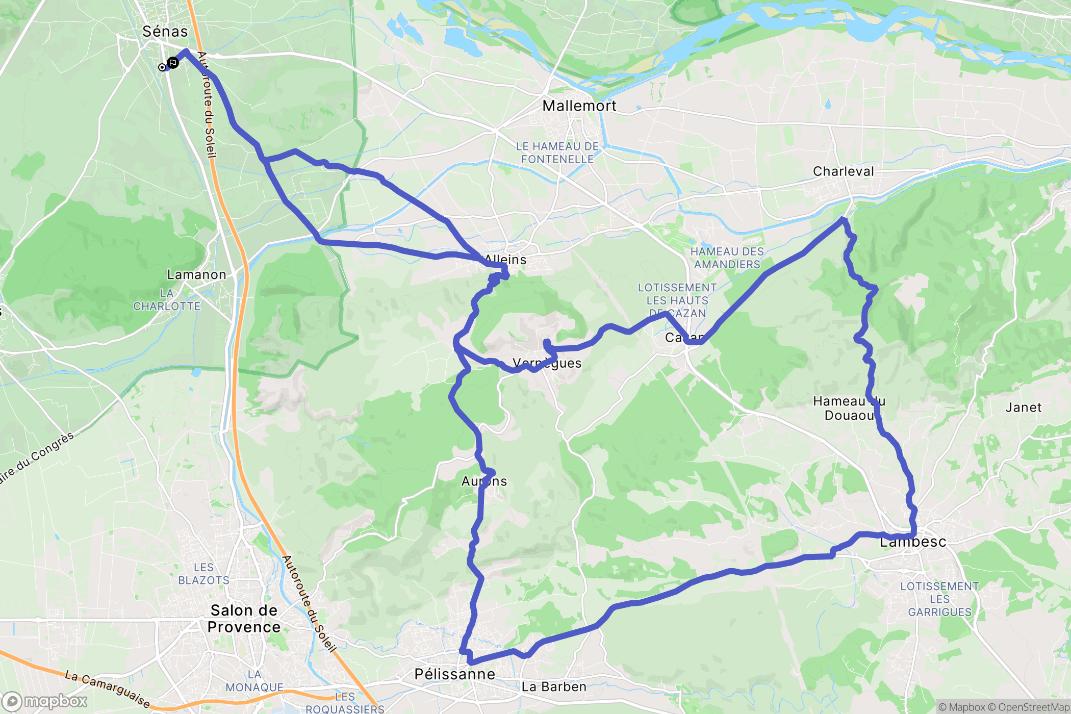 Sénas : carte du parcours de randonnée - France