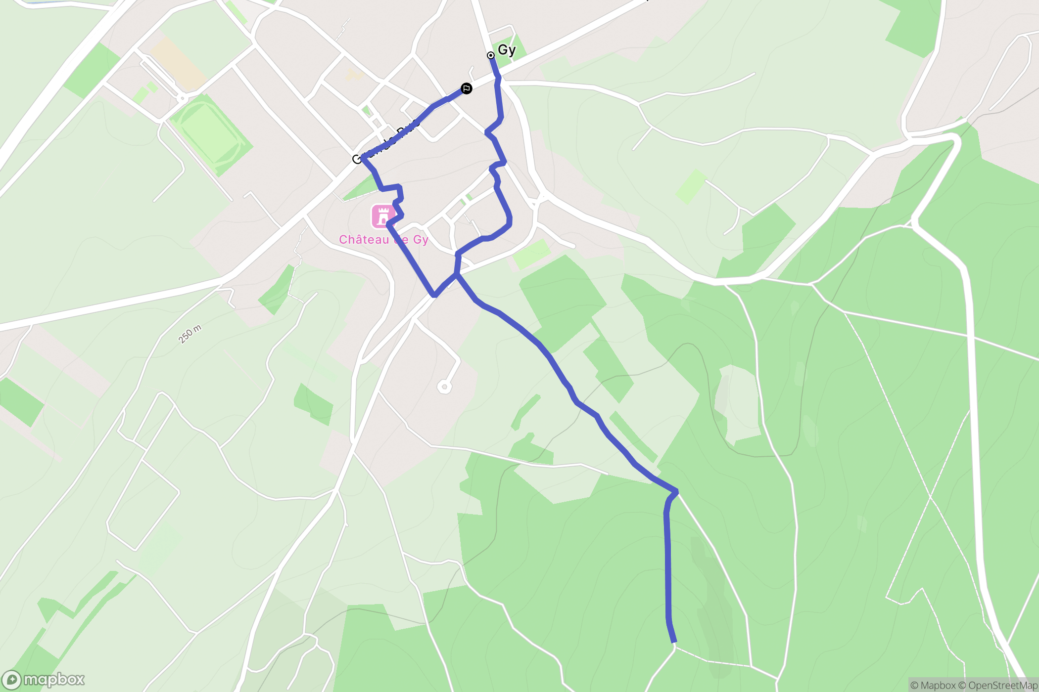 Gy : carte du parcours de randonnée - France