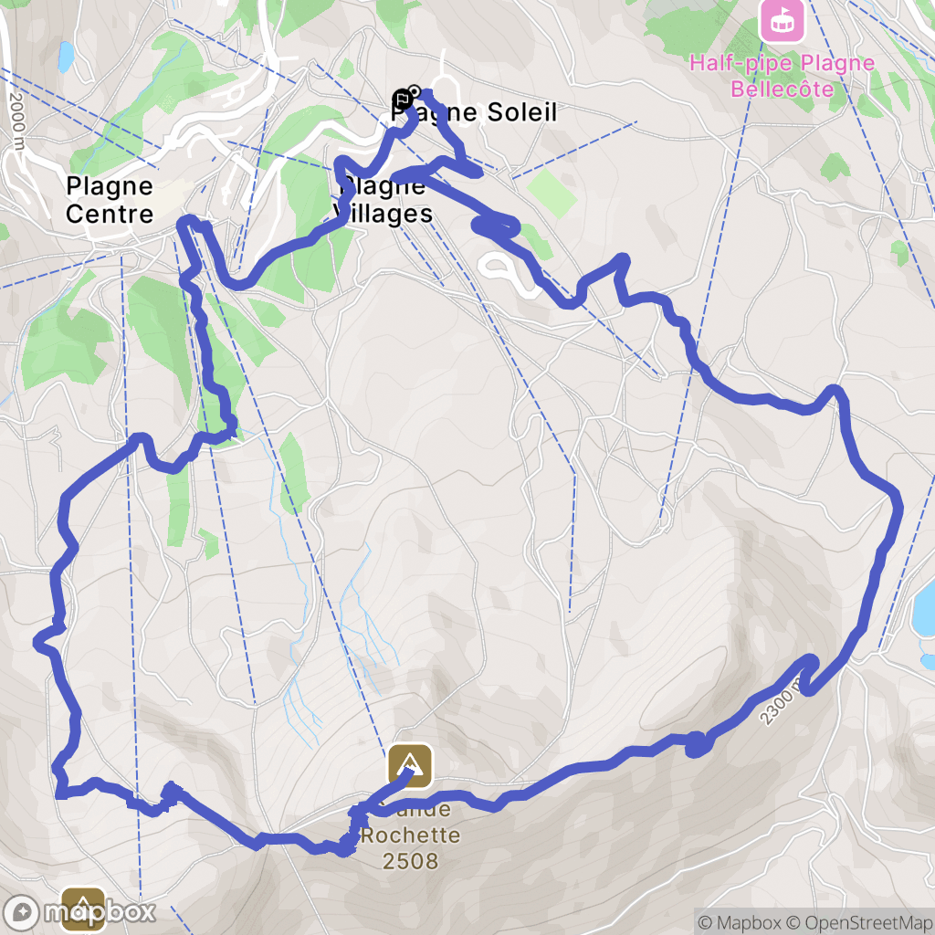 La Plagne Tarentaise : carte du parcours de randonnée - France