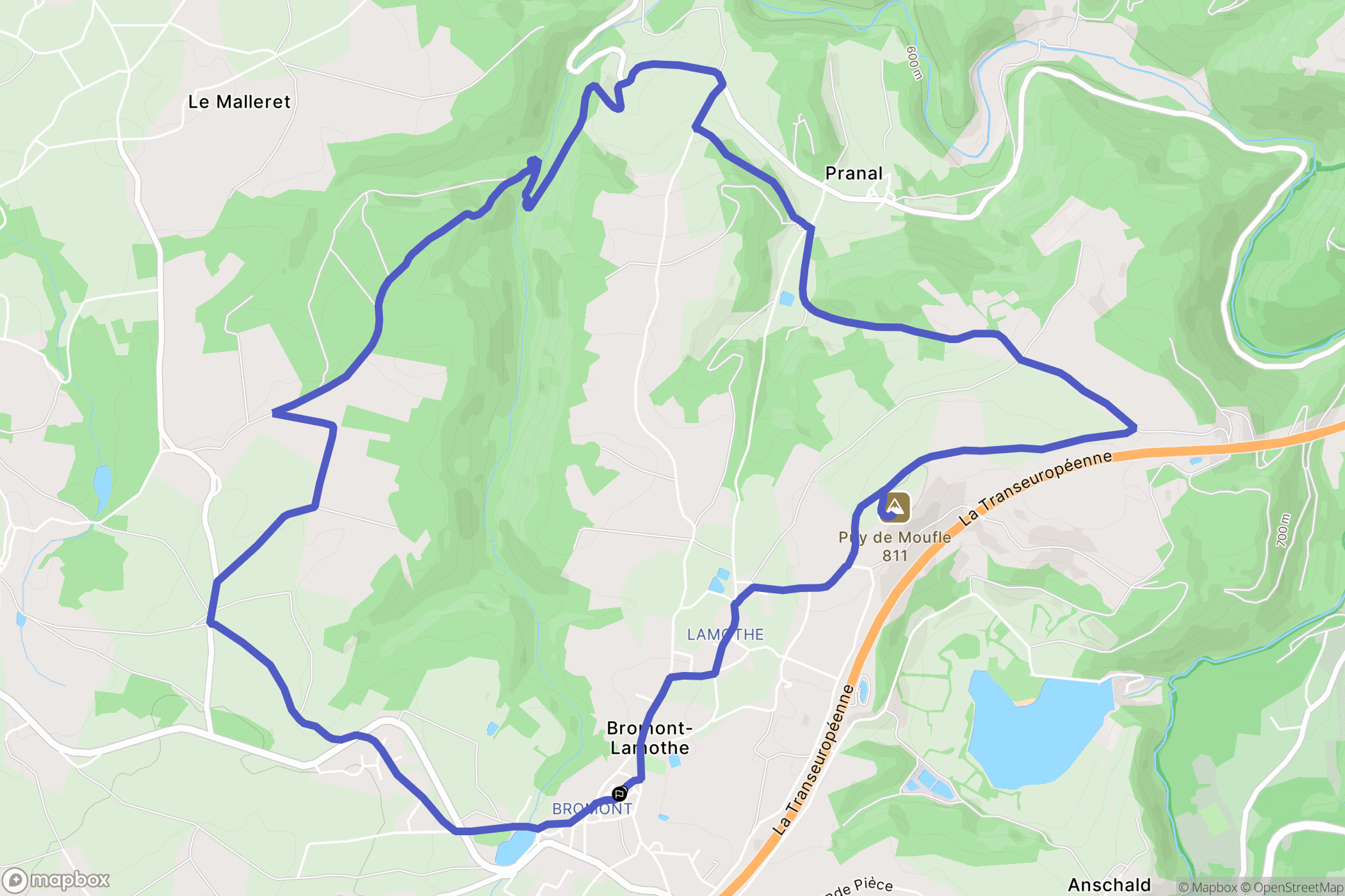 Bromont-Lamothe : carte du parcours de randonnée - France