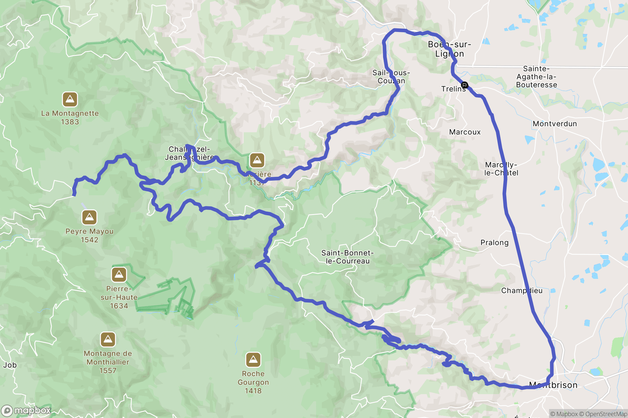 Trelins : carte du parcours de randonnée - France