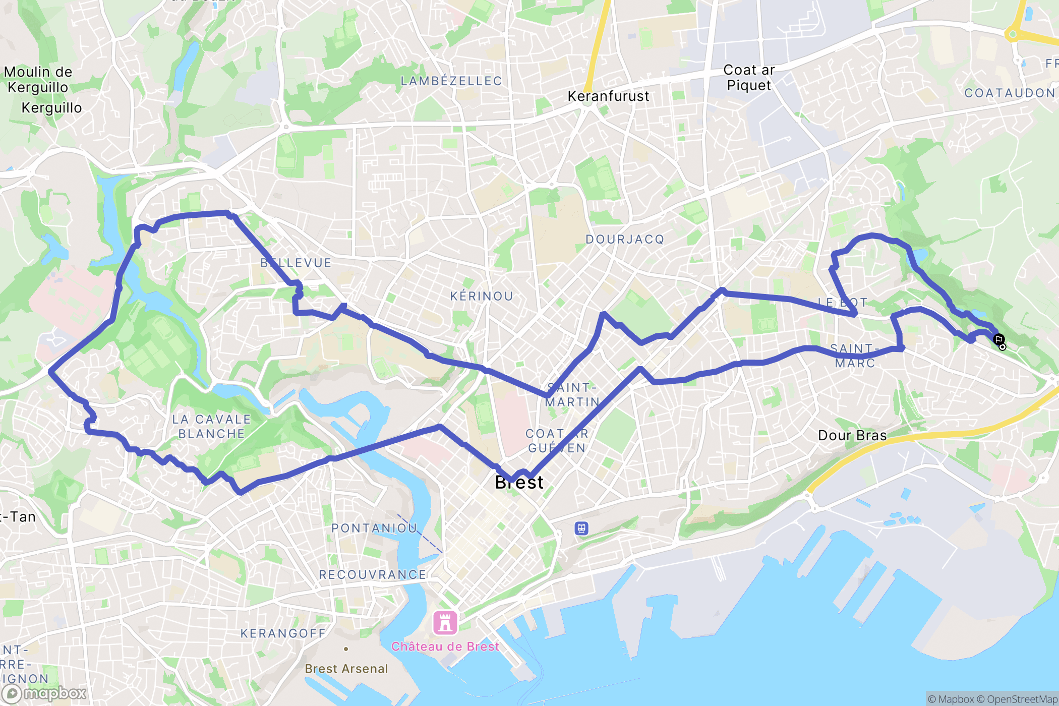 Brest : carte du parcours de randonnée - France