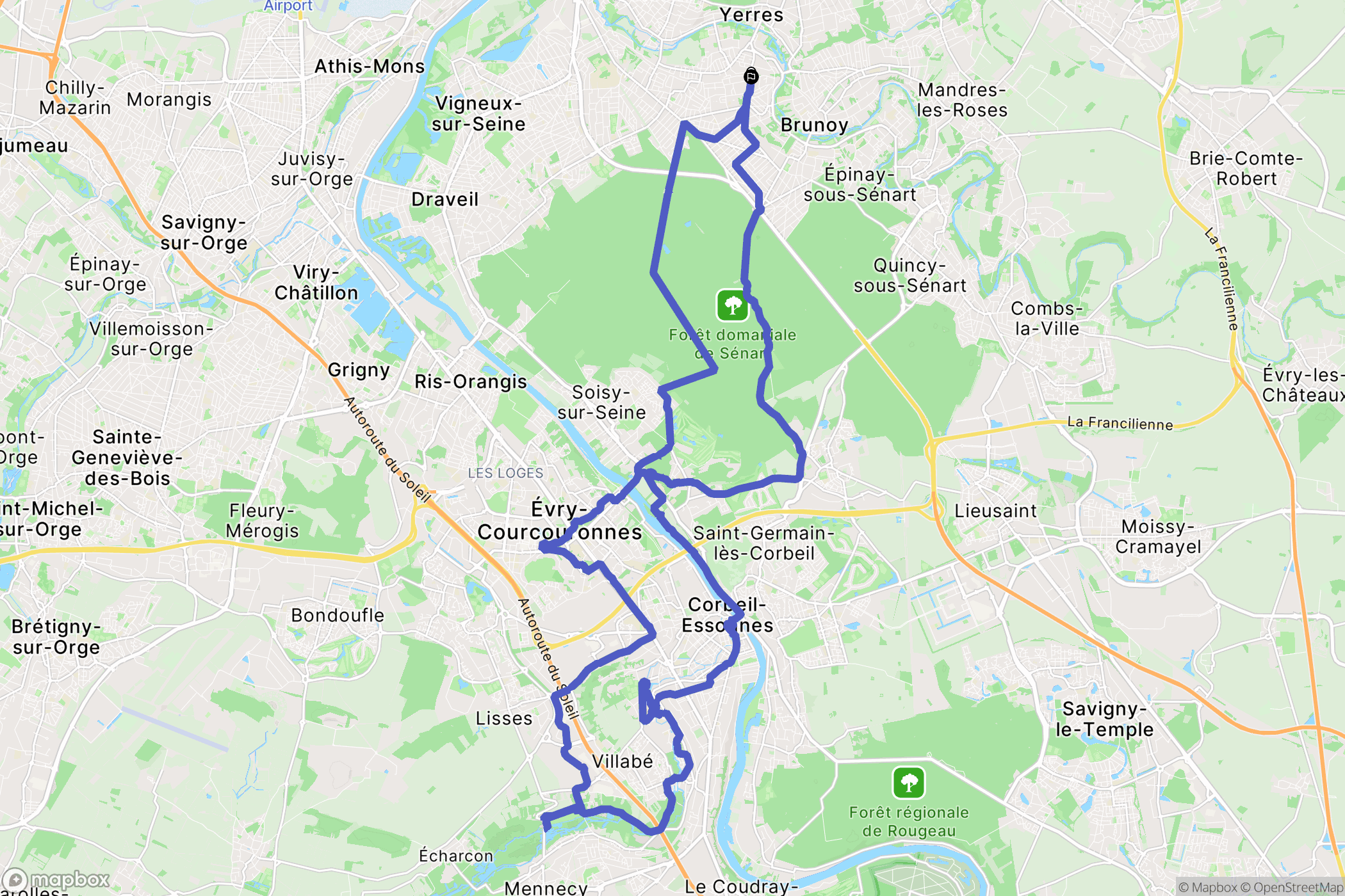Yerres : carte du parcours de randonnée - France