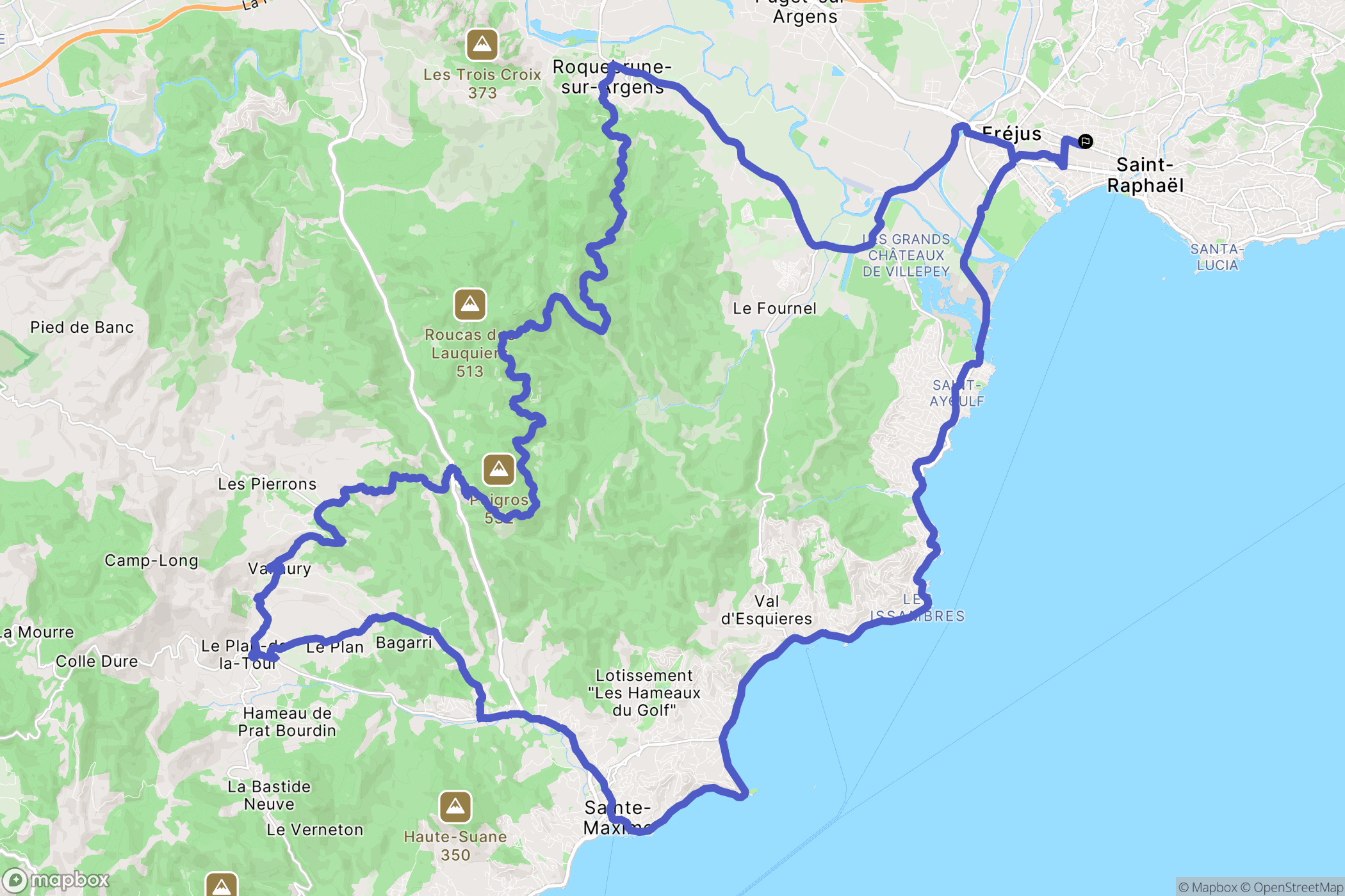 Fréjus : carte du parcours de randonnée - France