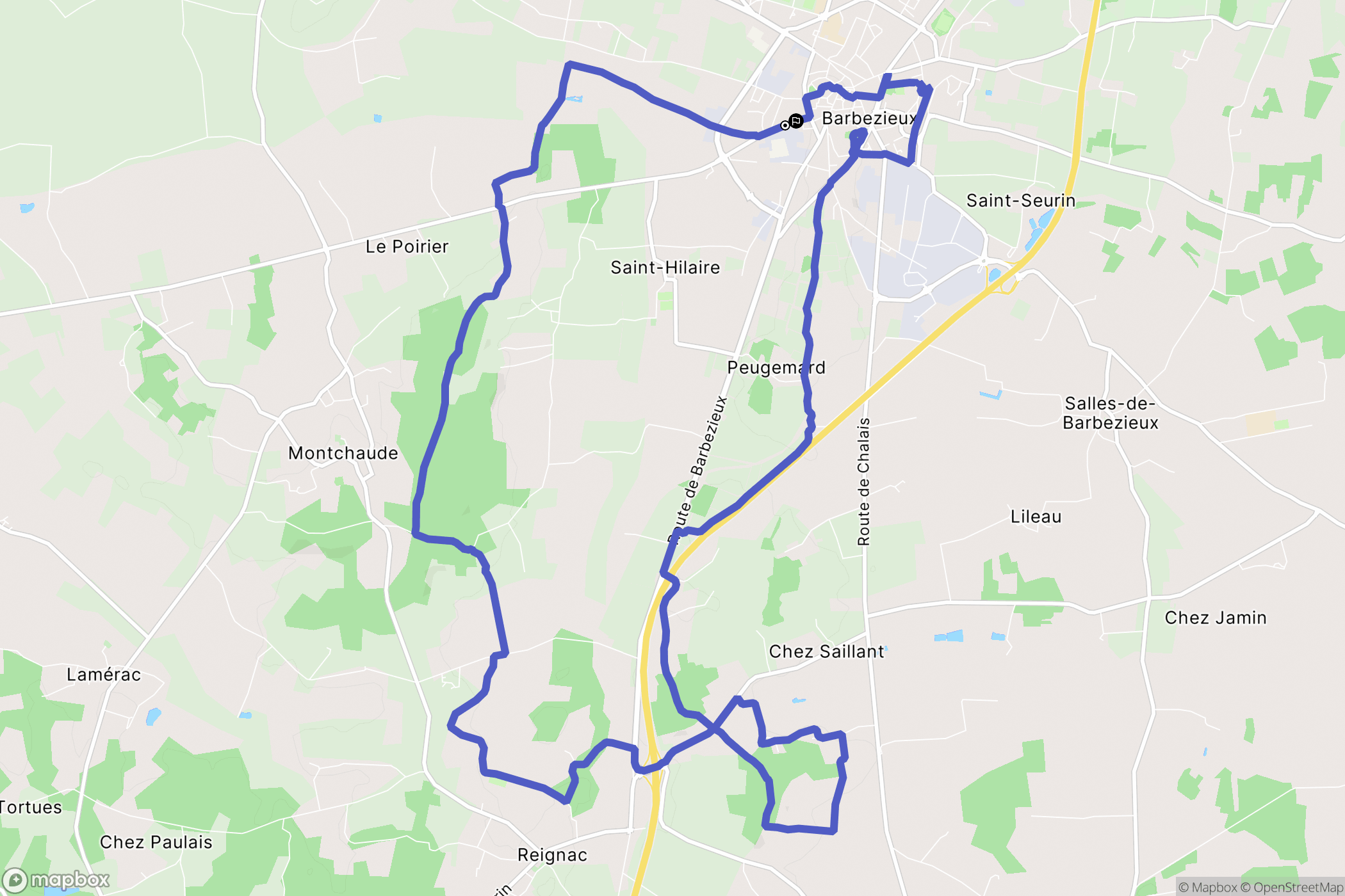 Barbezieux-Saint-Hilaire : carte du parcours de randonnée - France