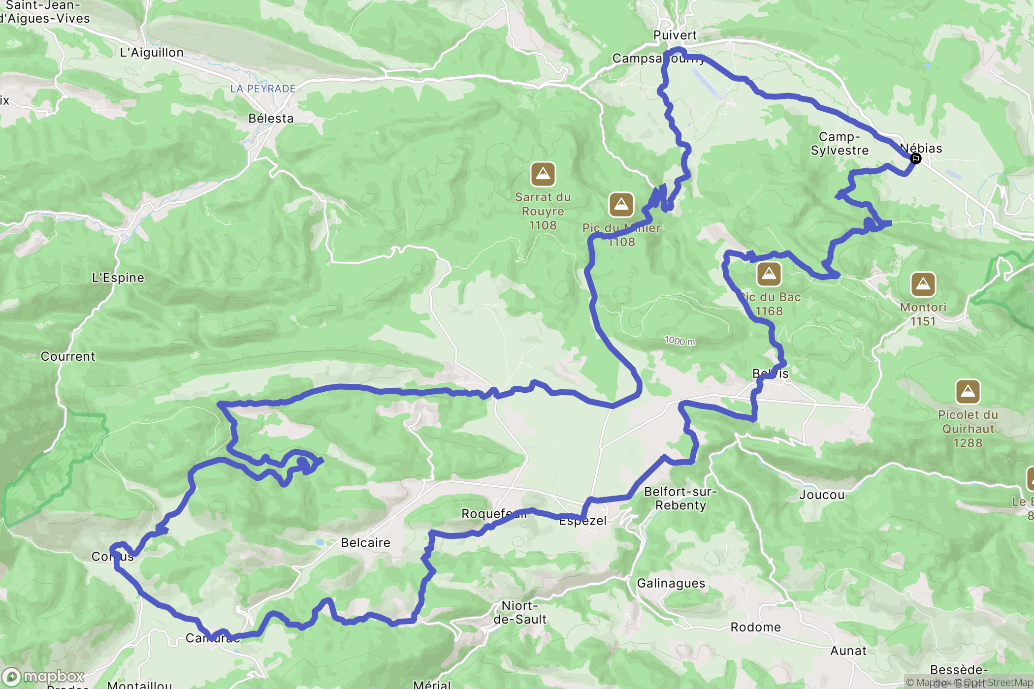 Nébias : carte du parcours de randonnée - France