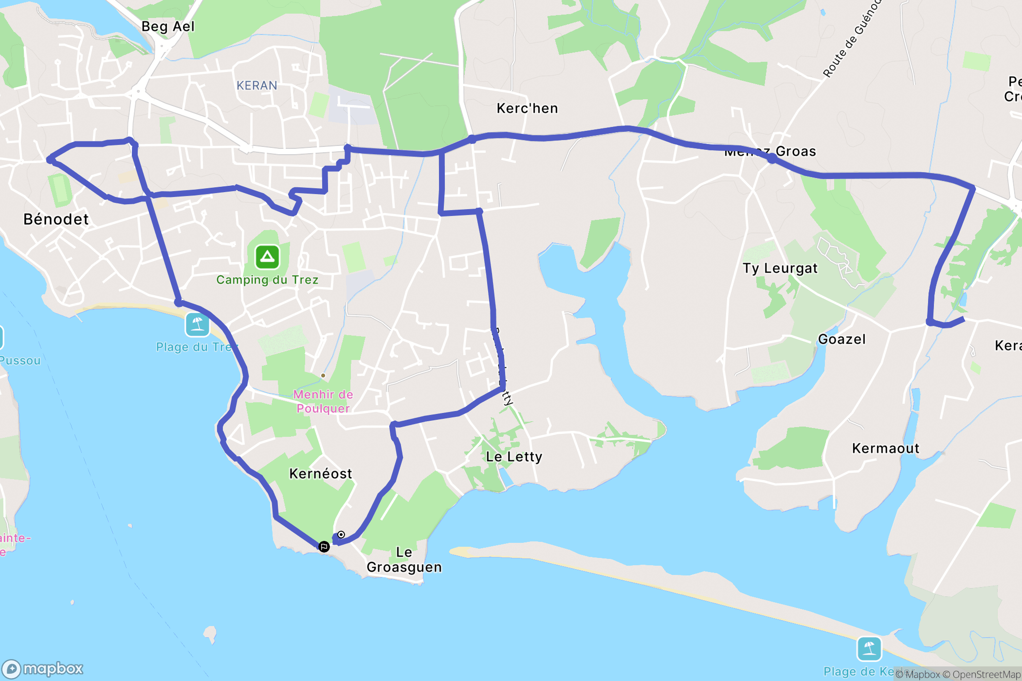 Bénodet : carte du parcours de randonnée - France