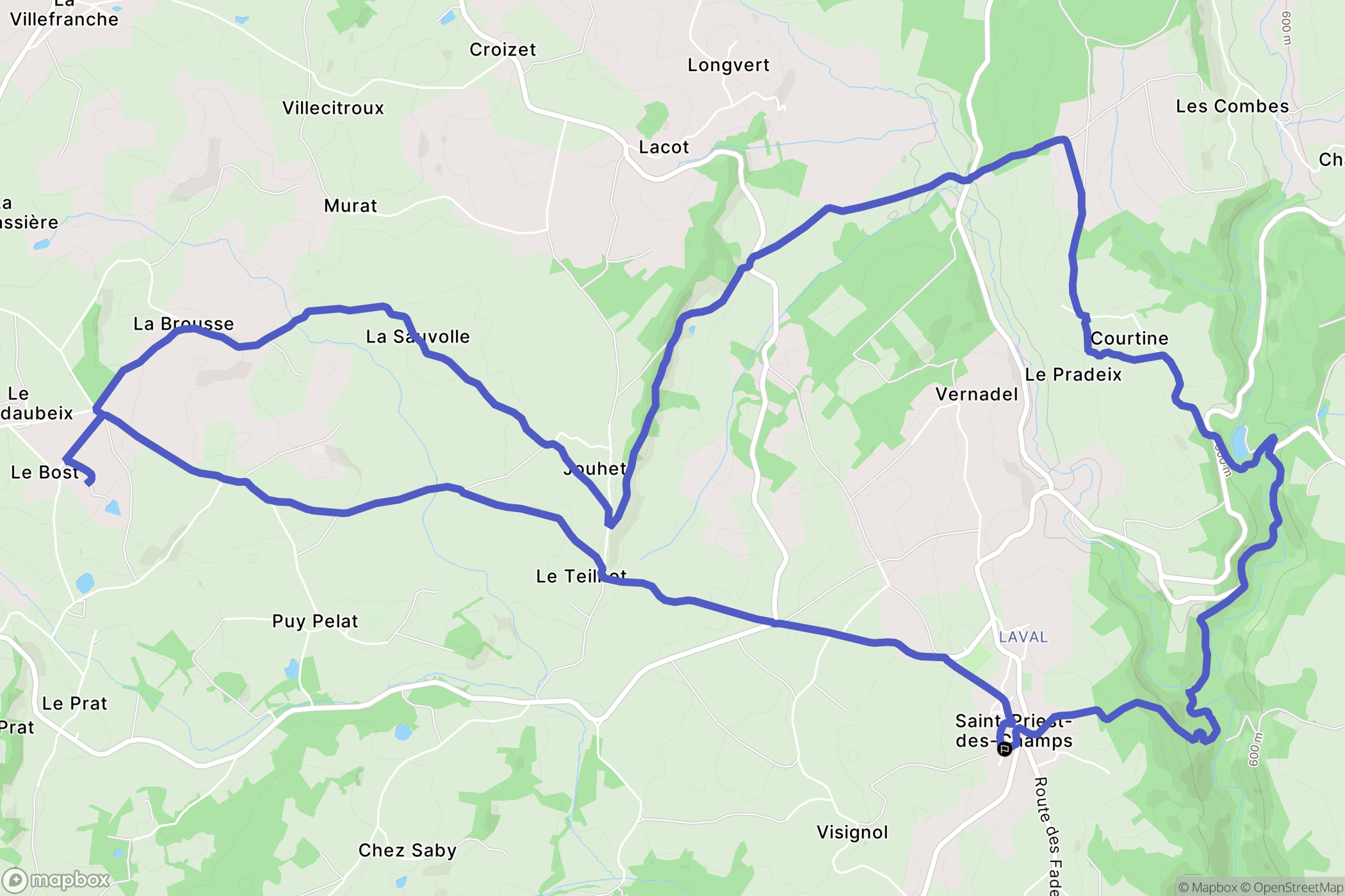 Saint-Priest-des-Champs : carte du parcours de randonnée - France