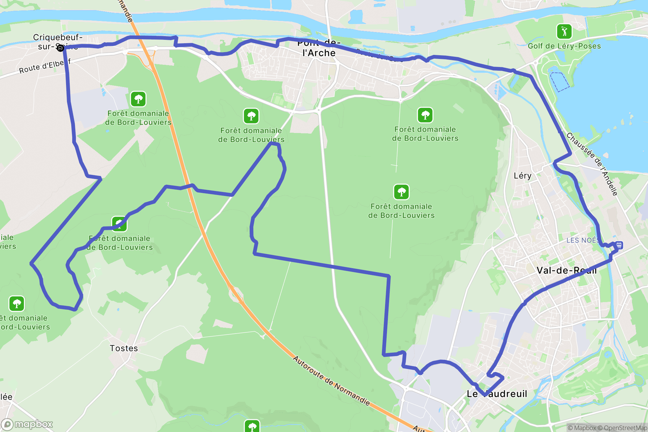 Criquebeuf-sur-Seine : carte du parcours de randonnée - France