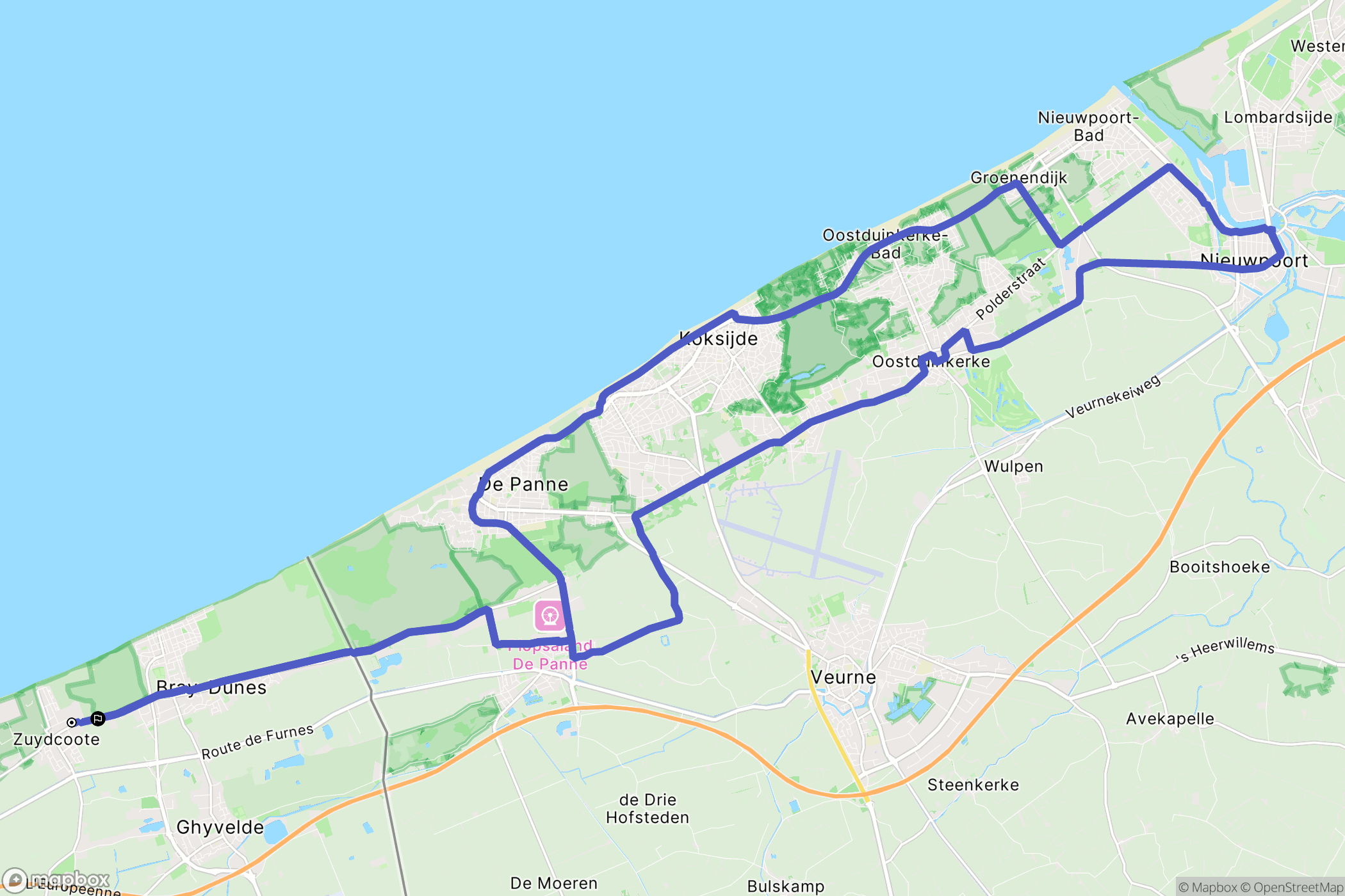 Zuydcoote : carte du parcours de randonnée - France