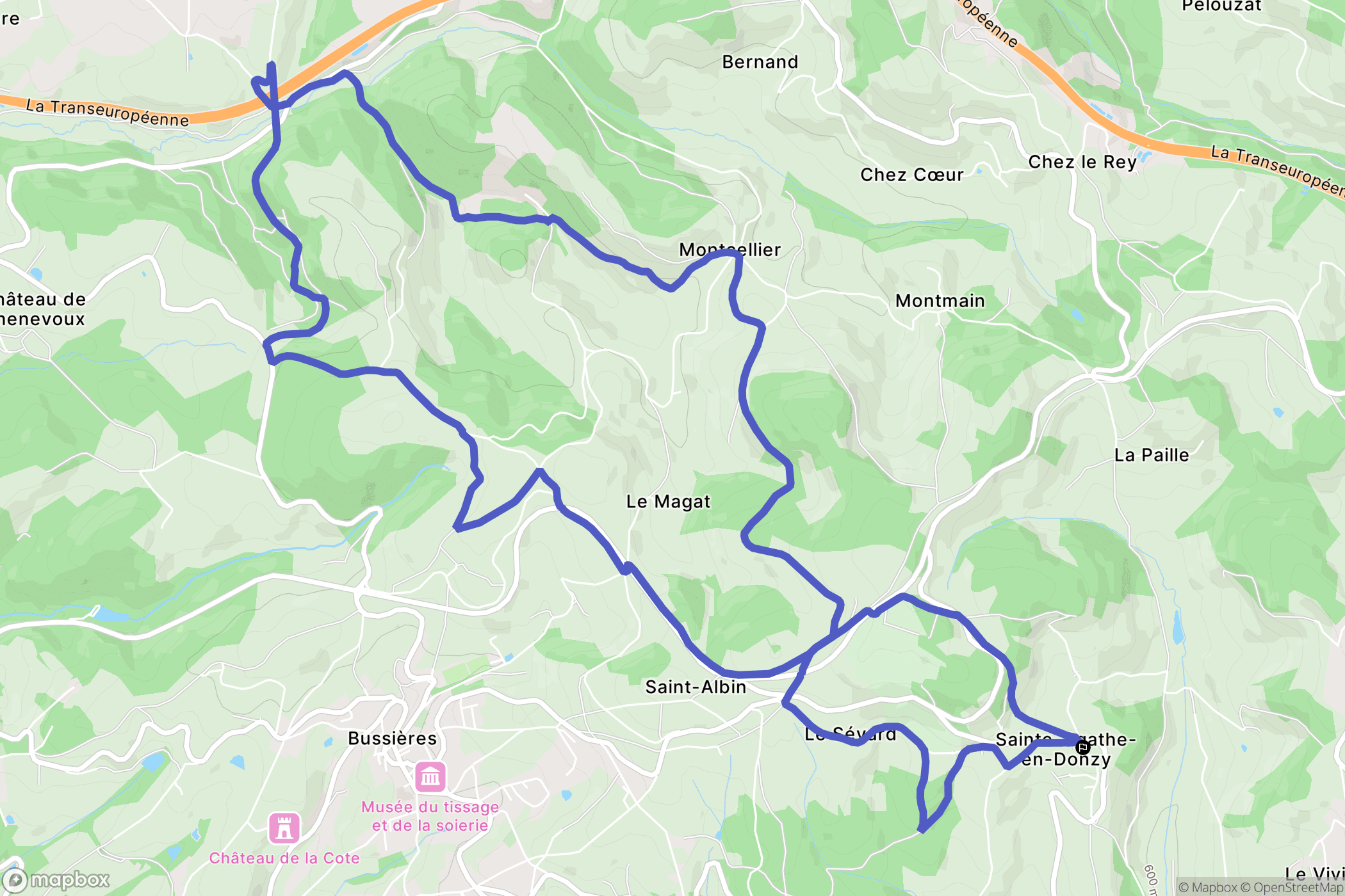 Sainte-Agathe-en-Donzy : carte du parcours de randonnée - France