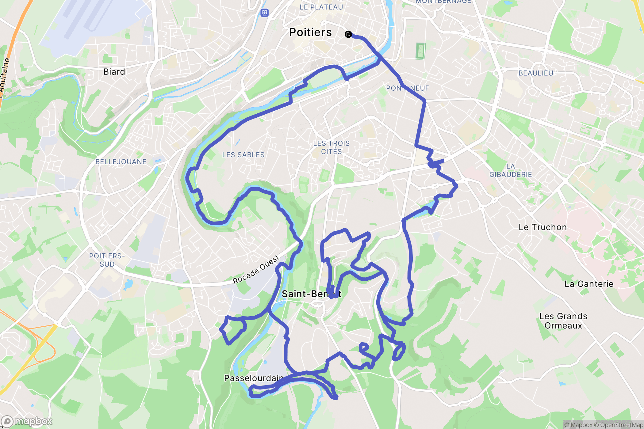 Poitiers : carte du parcours de randonnée - France