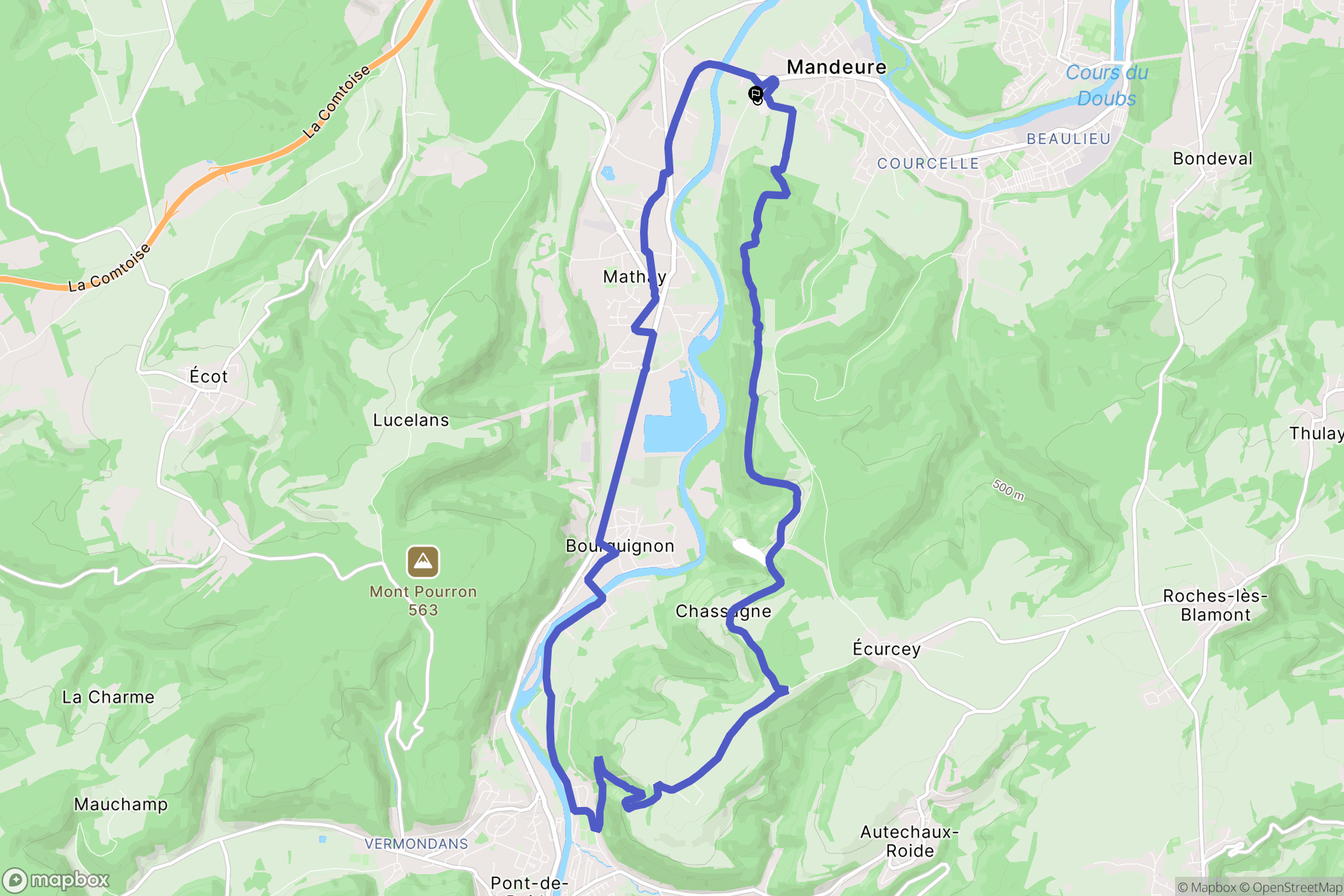 Mandeure : carte du parcours de randonnée - France