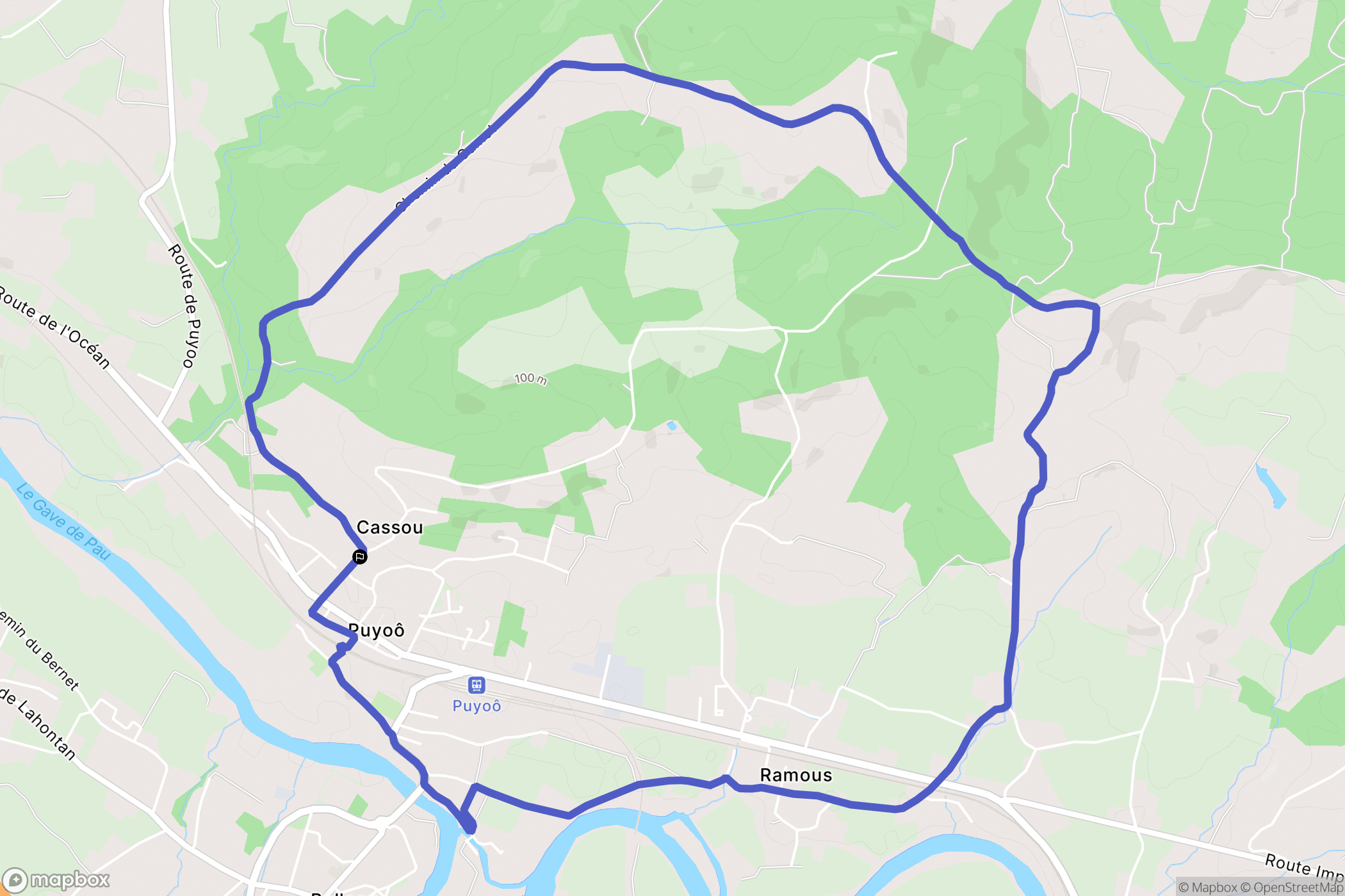 Puyoô : carte du parcours de randonnée - France