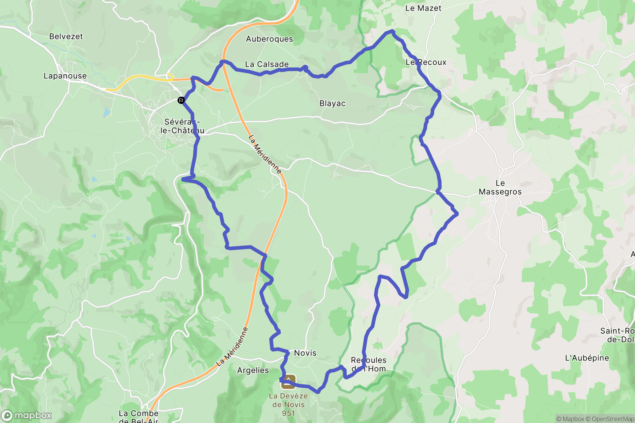 Sévérac d'Aveyron : carte du parcours de randonnée - France