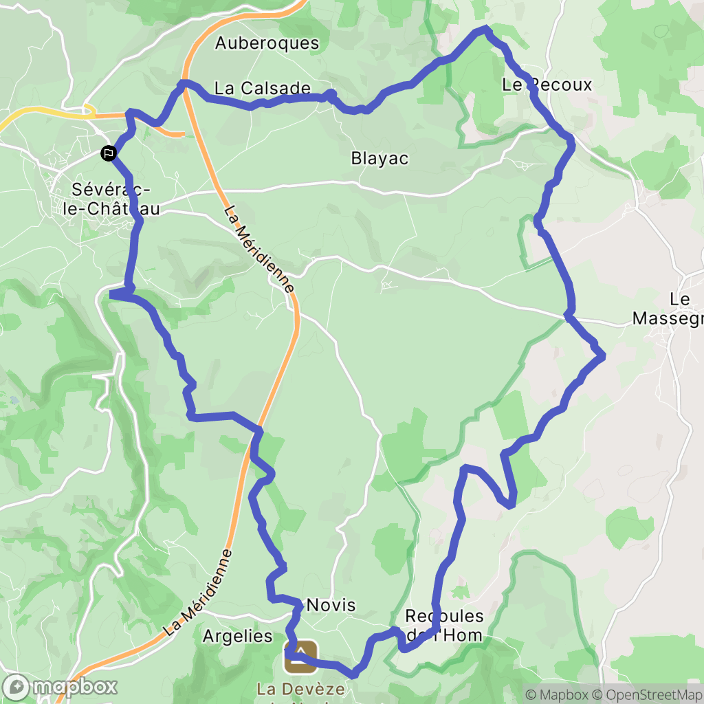 Sévérac d'Aveyron : carte du parcours de randonnée - France
