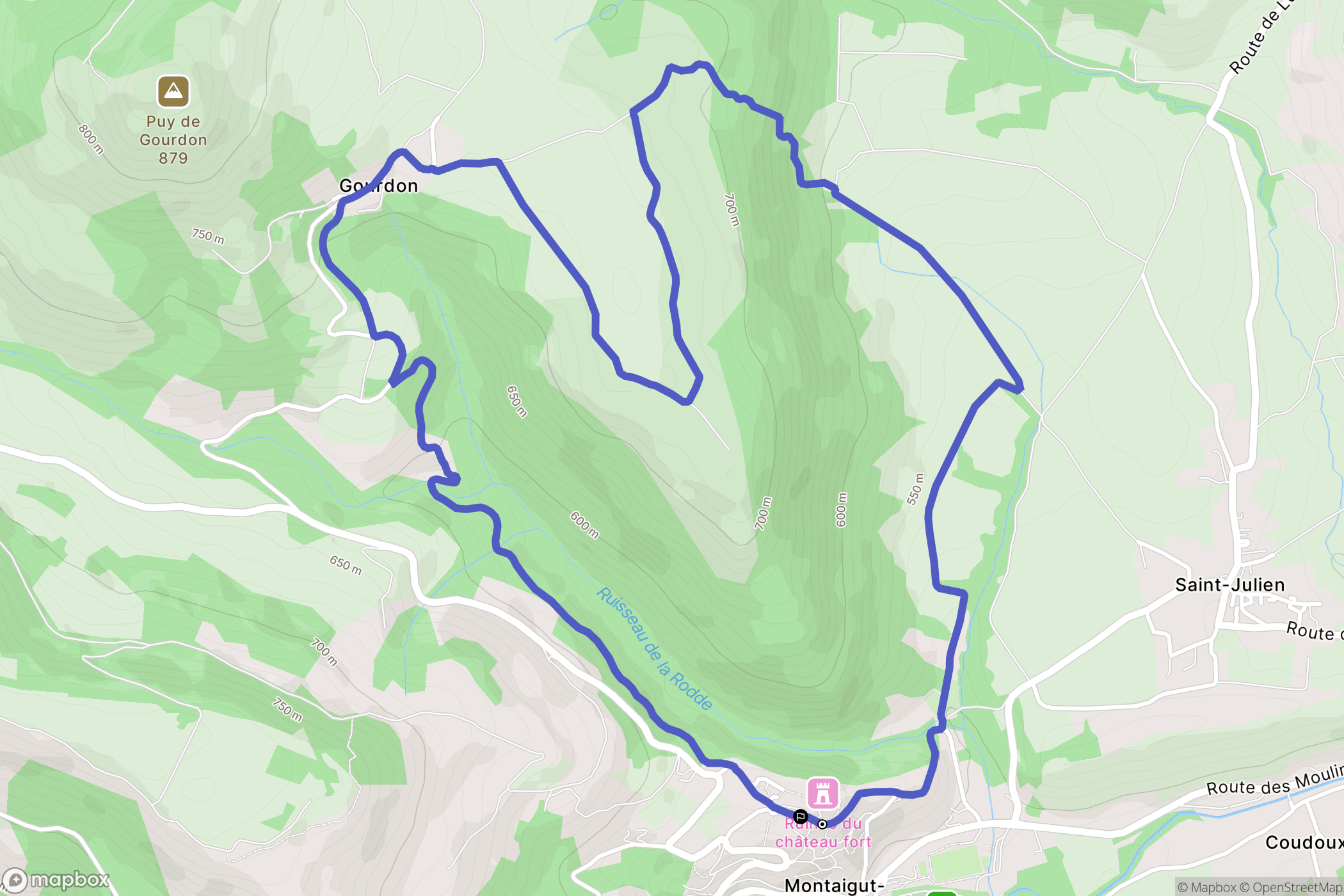 Montaigut-le-Blanc : carte du parcours de randonnée - France