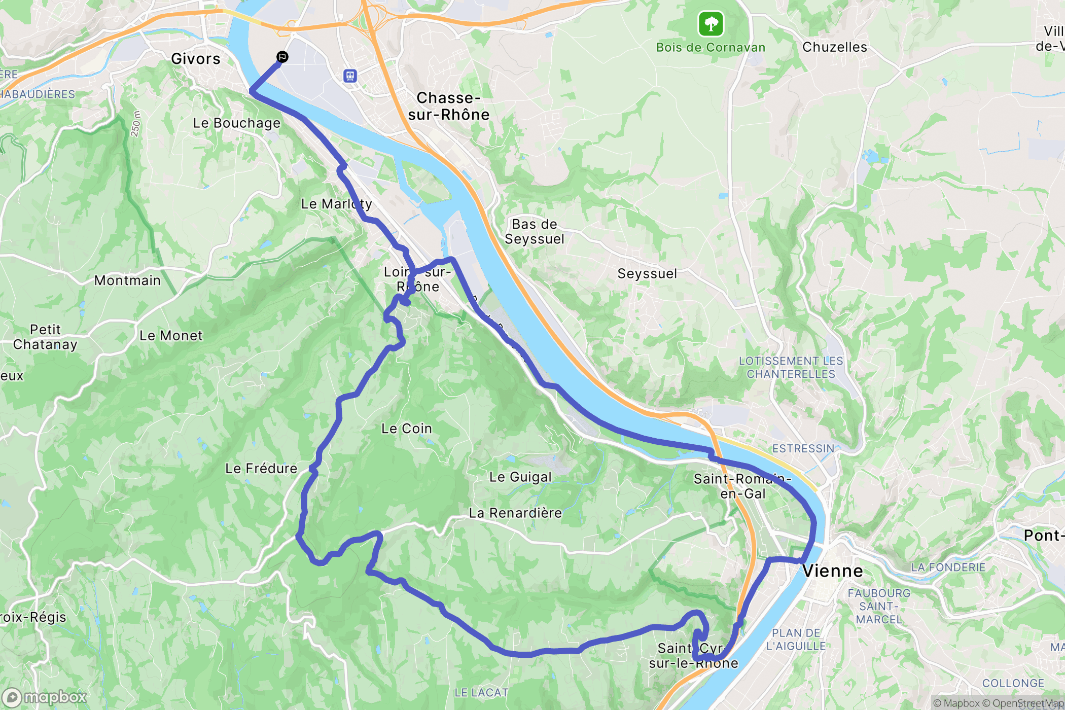 Chasse-sur-Rhône : carte du parcours de randonnée - France