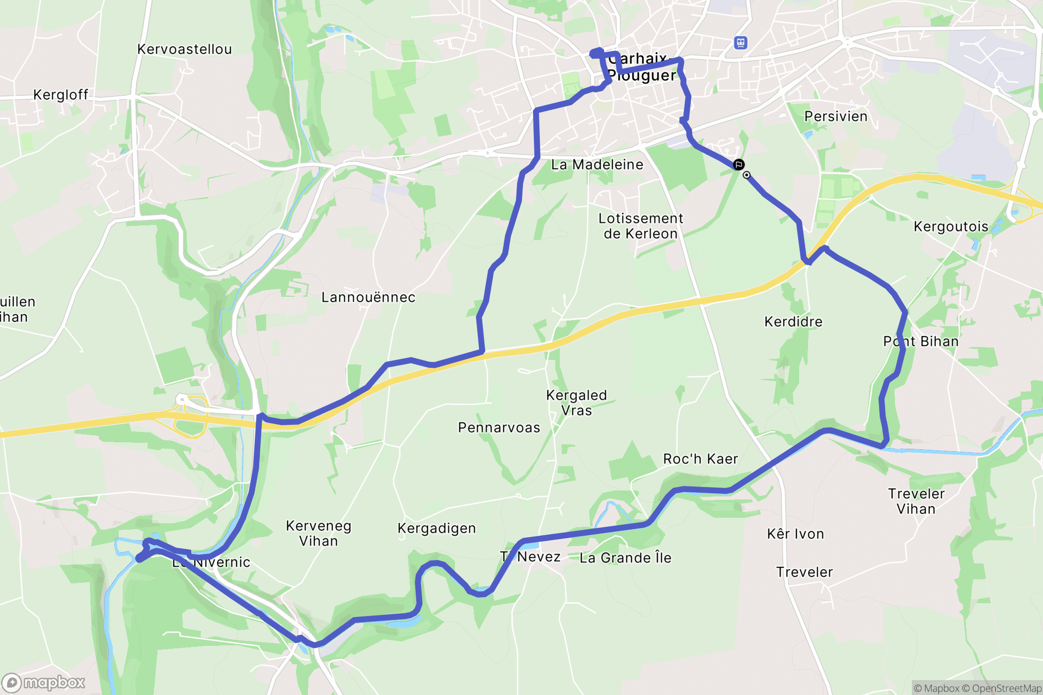Carhaix-Plouguer : carte du parcours de randonnée - France