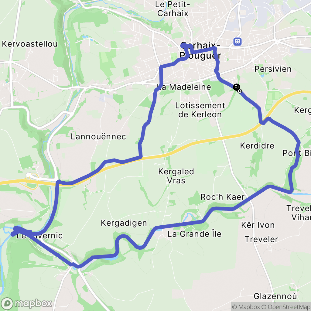 Carhaix-Plouguer : carte du parcours de randonnée - France