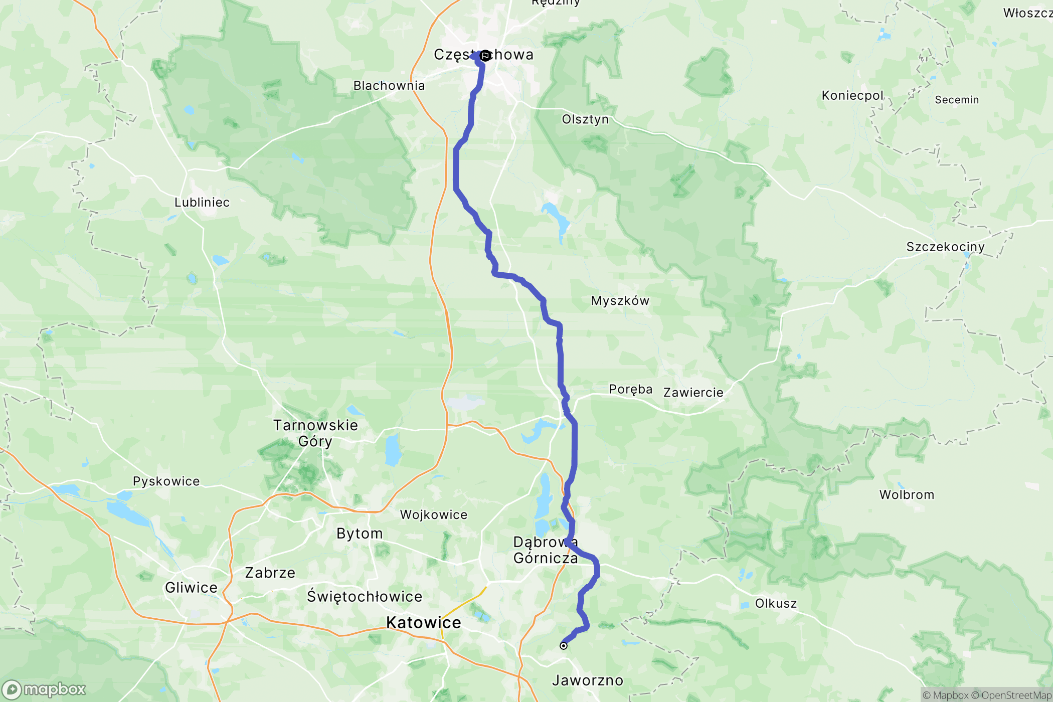 Jaworzno: mapa trasy - Poland