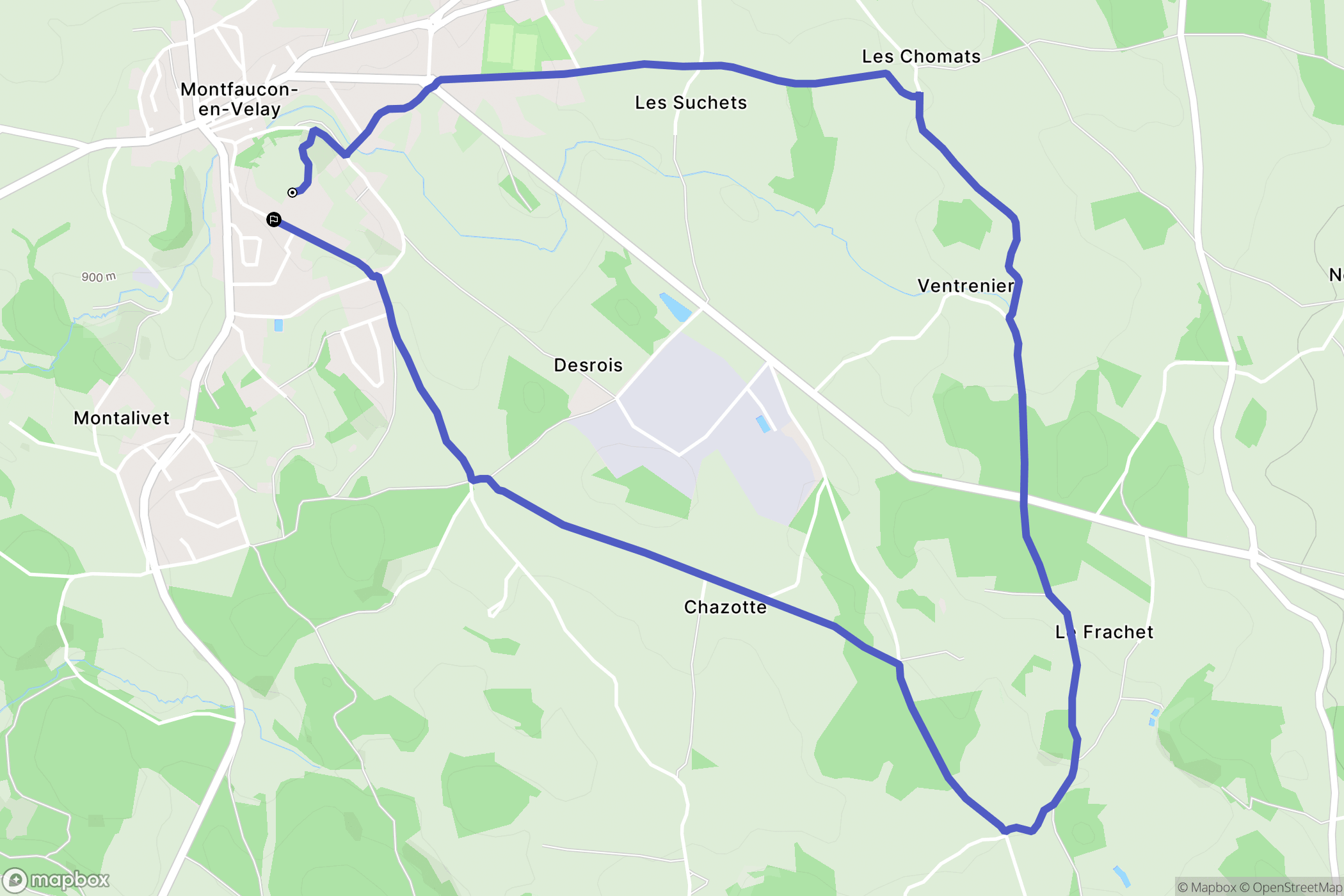 Montfaucon-en-Velay : carte du parcours de randonnée - France